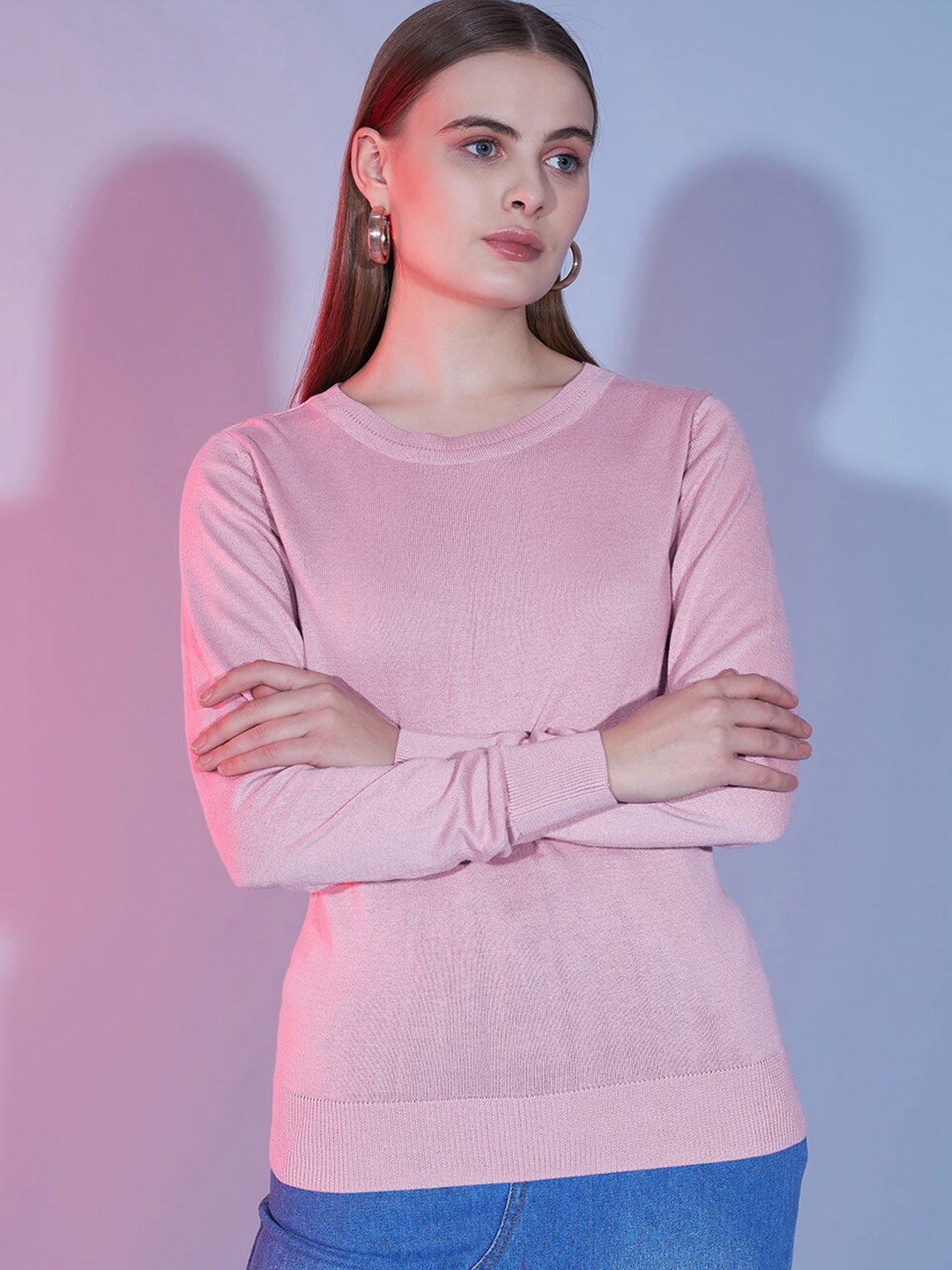 

BAESD Round Neck Long Sleeves Cotton Pullover Sweater, Rose