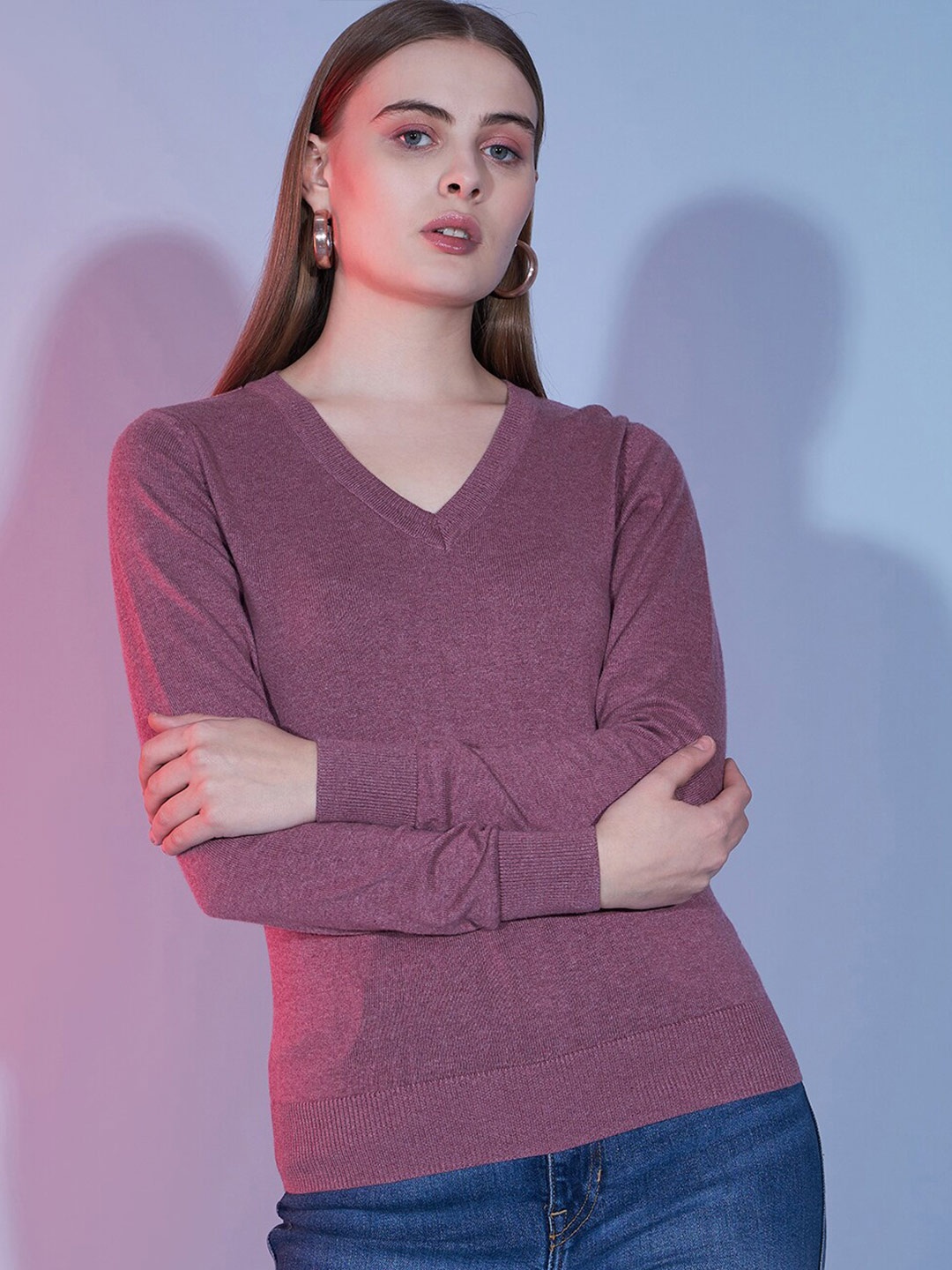 

BAESD V-Neck Long Sleeves Cotton Pullover Sweater, Lavender