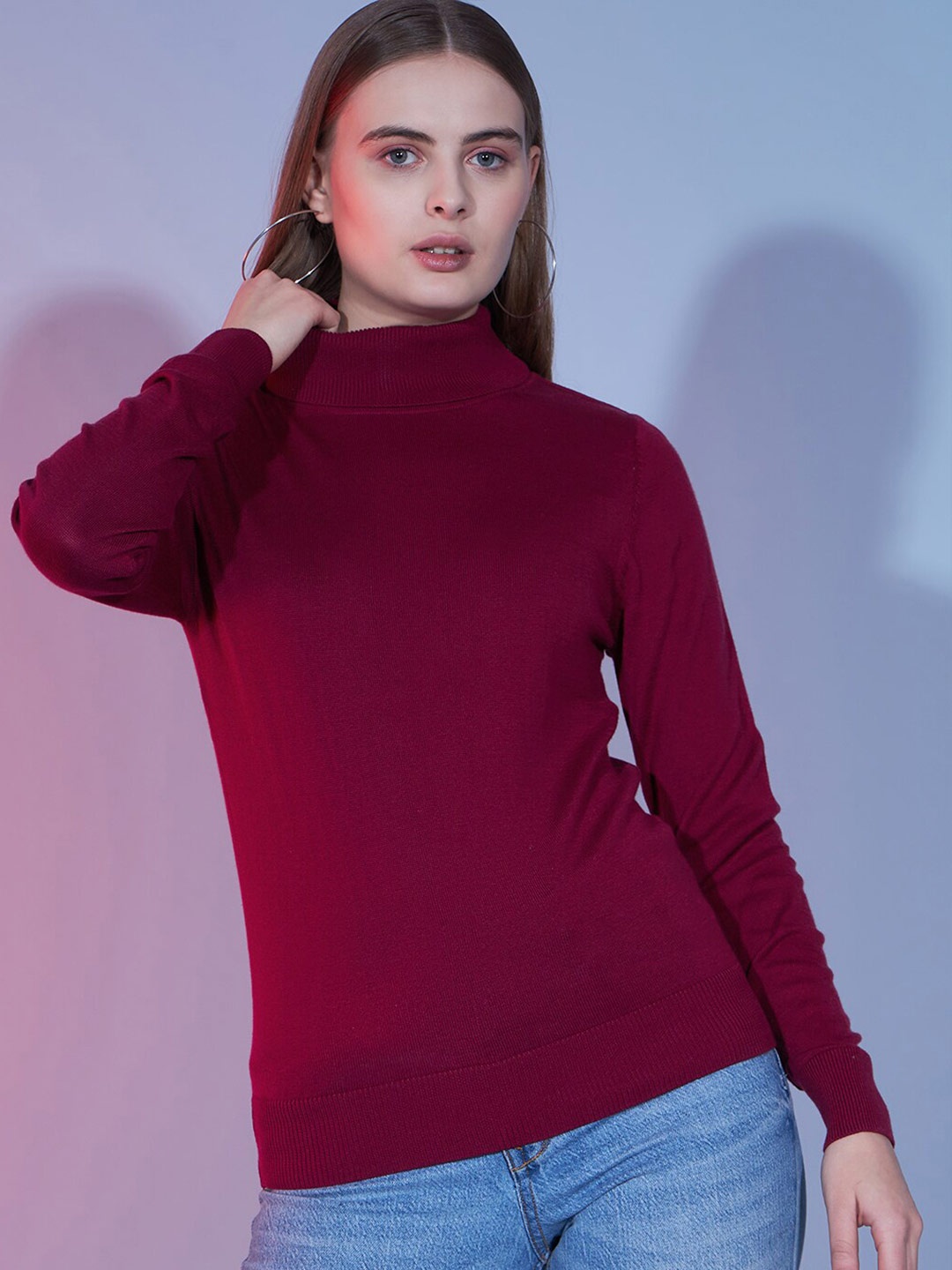 

BAESD Turtle Neck Long Sleeves Cotton Pullover Sweater, Maroon