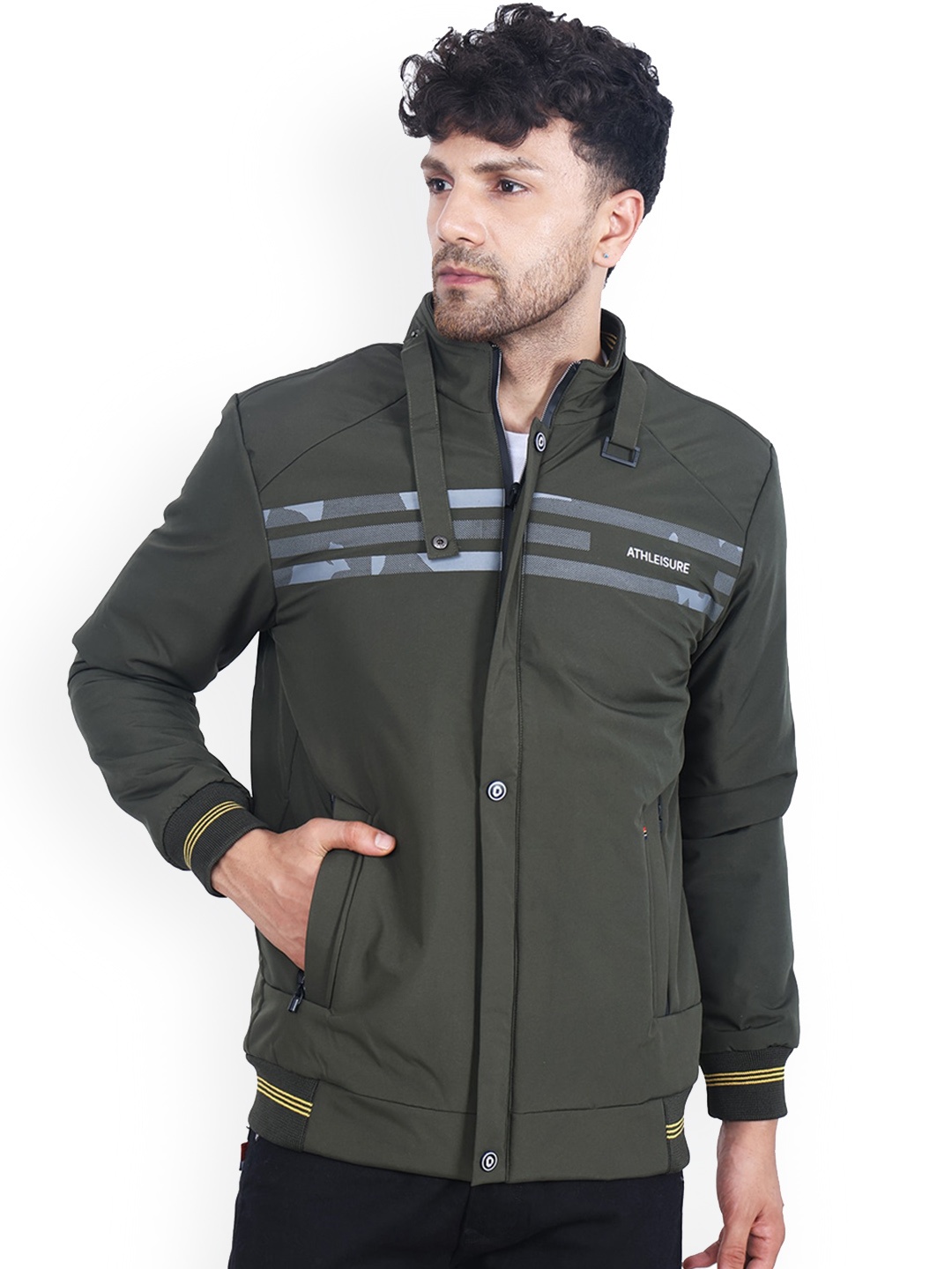 

Dollar Socks Water Resistant Long Sleeves Bomber Jacket, Olive