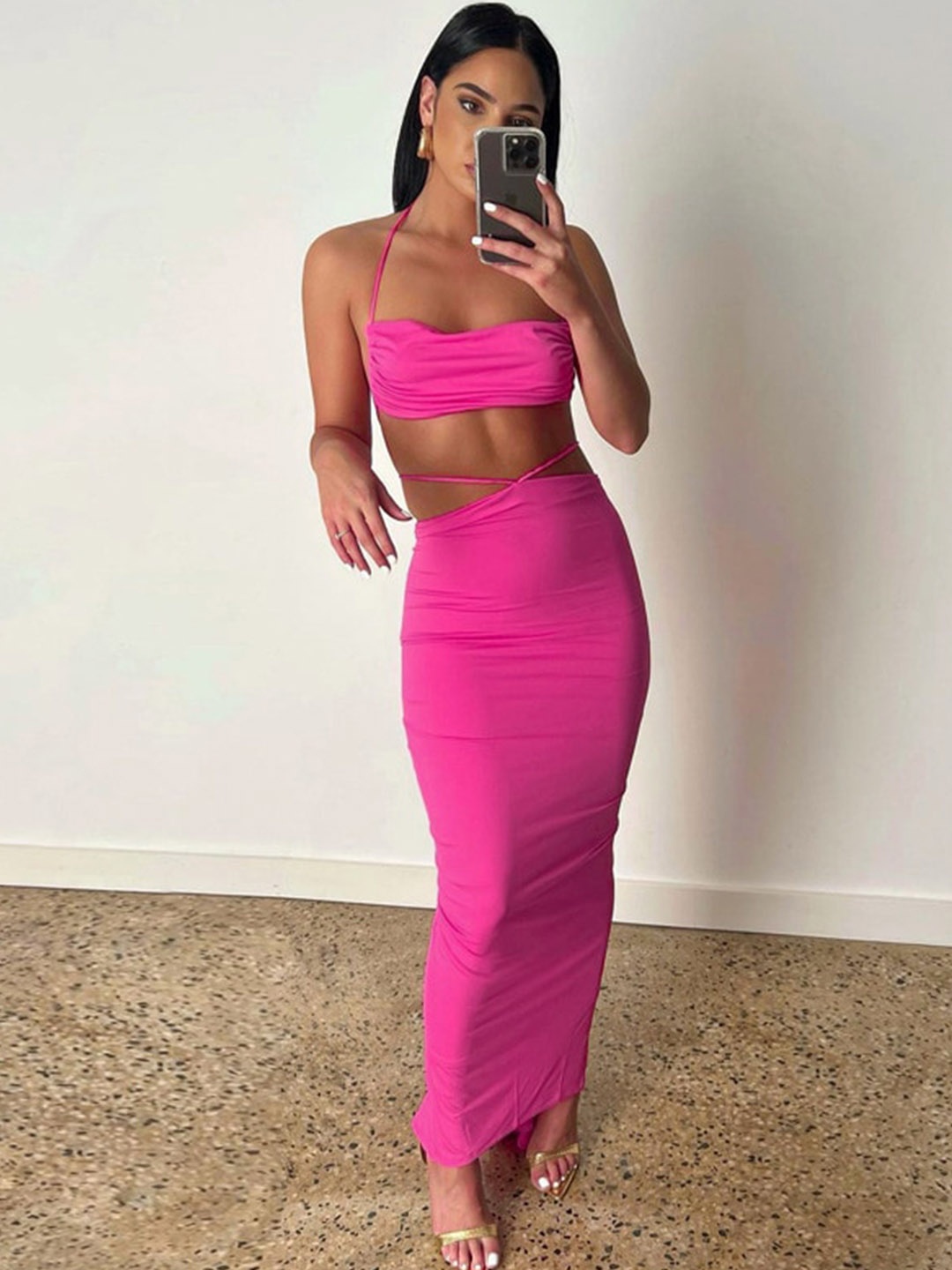 

StyleCast Rose Halter Neck Cut Out Bodycon Dress