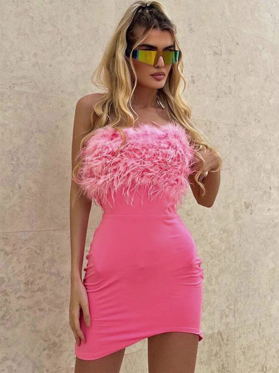 

StyleCast Pink Fur Detailed Sheath Mini Dress