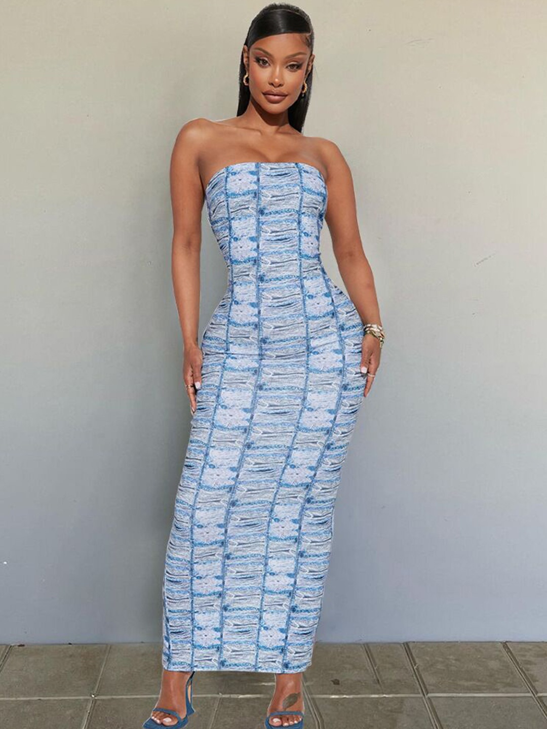 

StyleCast White & Blue Self Design Maxi Dress