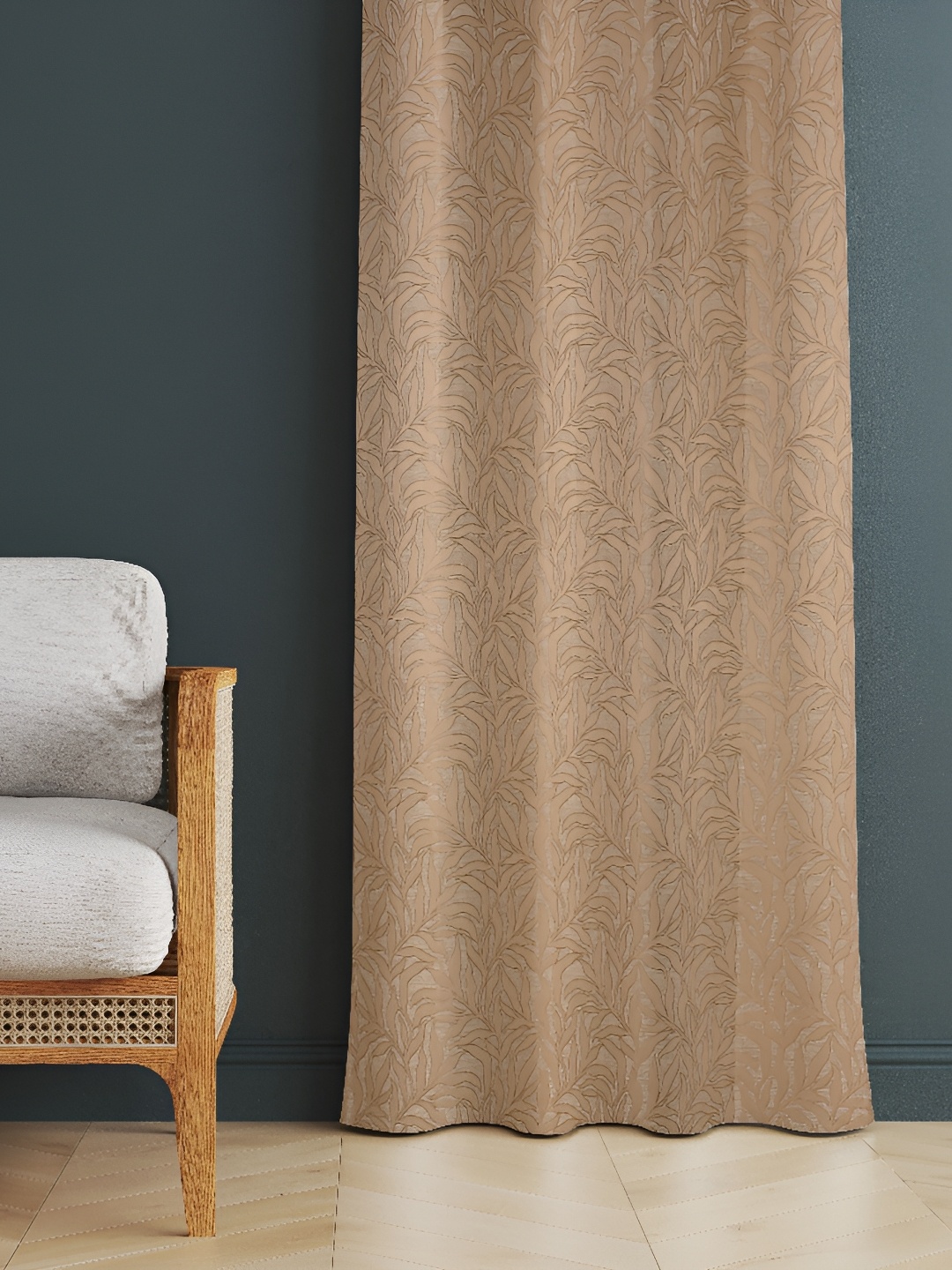 

luchom Brown Embroidered Room Darkening Long Door Curtain