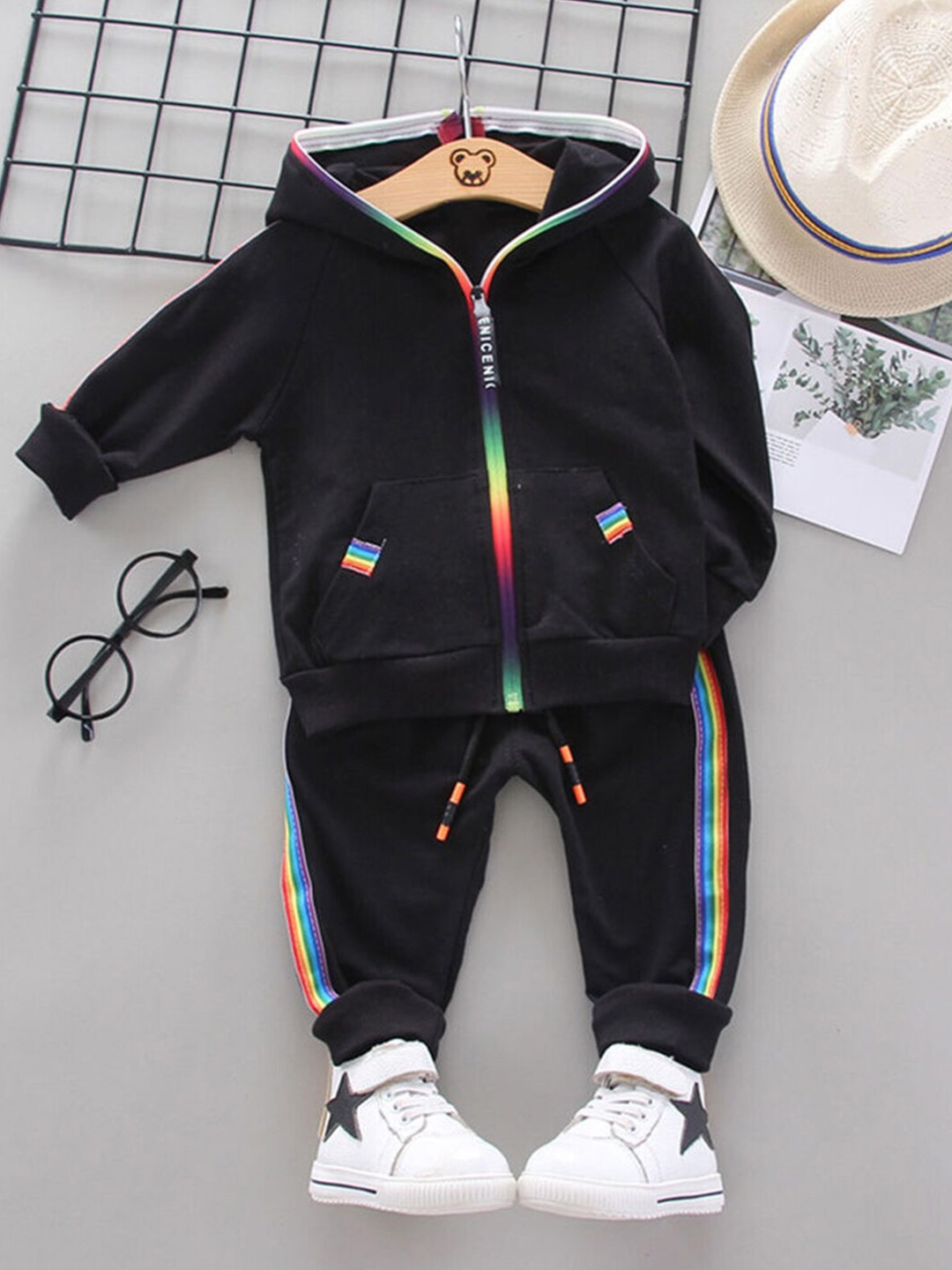 

Bold N Elegant Kids Hooded Pure Cotton Sweatshirts with Pyjamas, Black