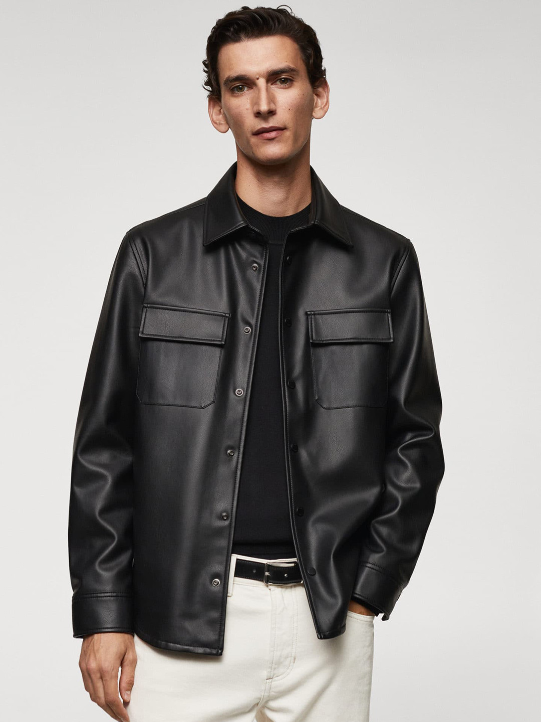 

MANGO MAN Faux Leather Shacket, Black