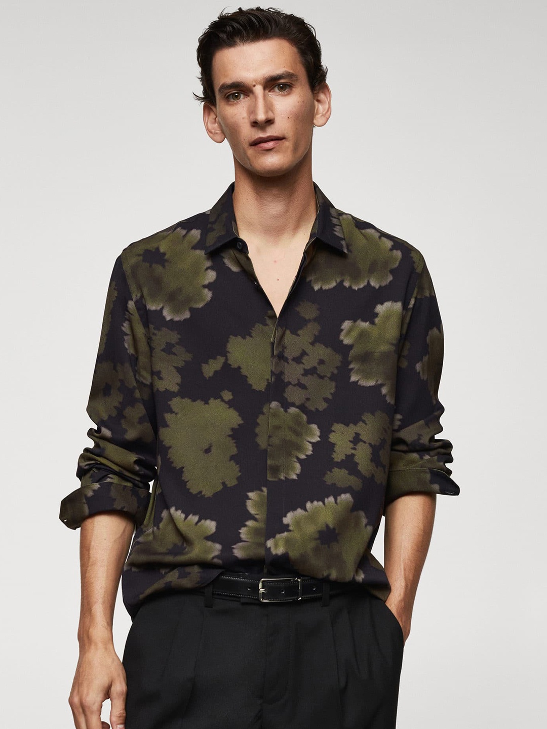 

MANGO MAN Floral Print Casual Shirt, Black