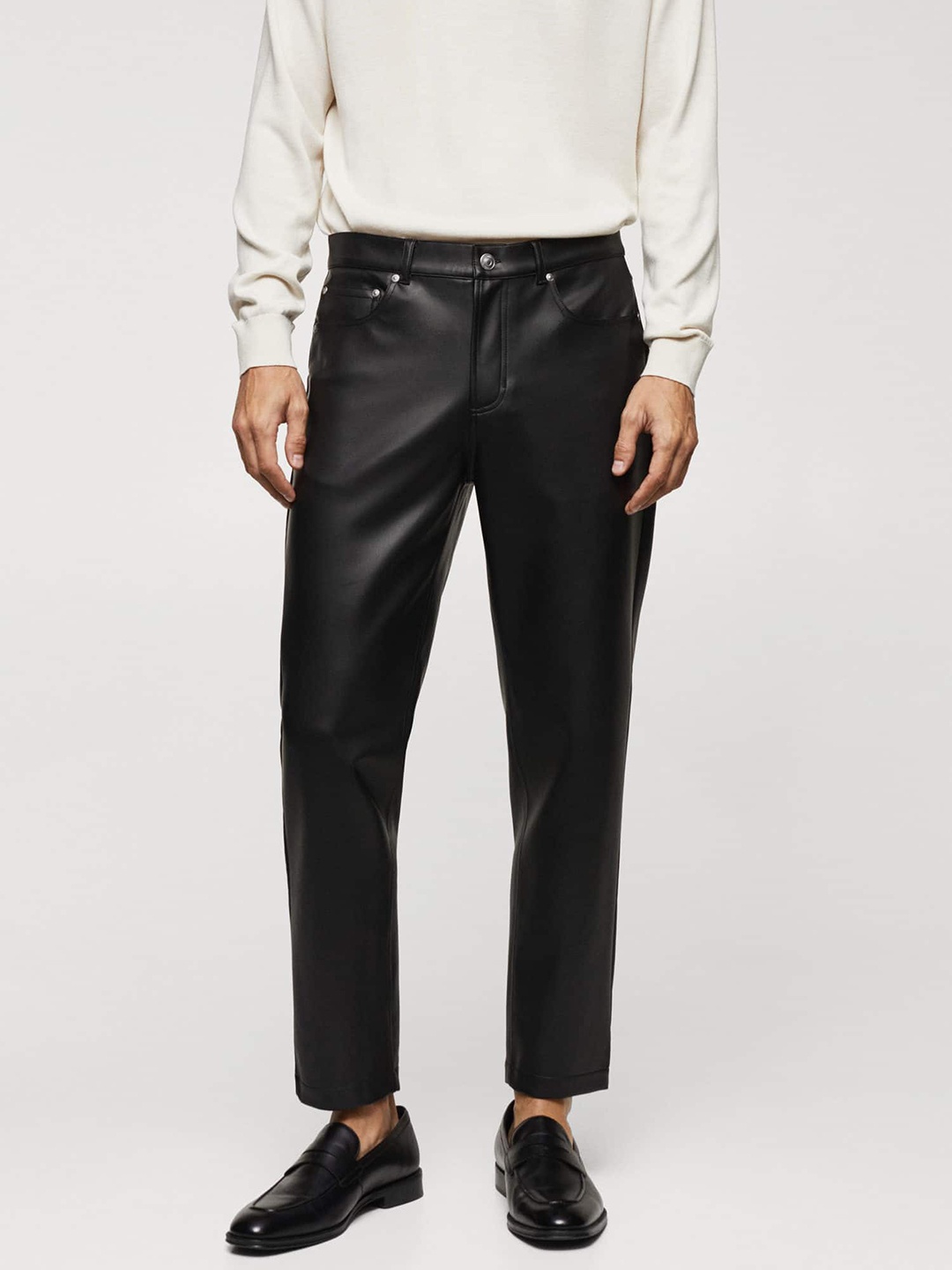 

MANGO MAN Faux Leather Trousers, Black