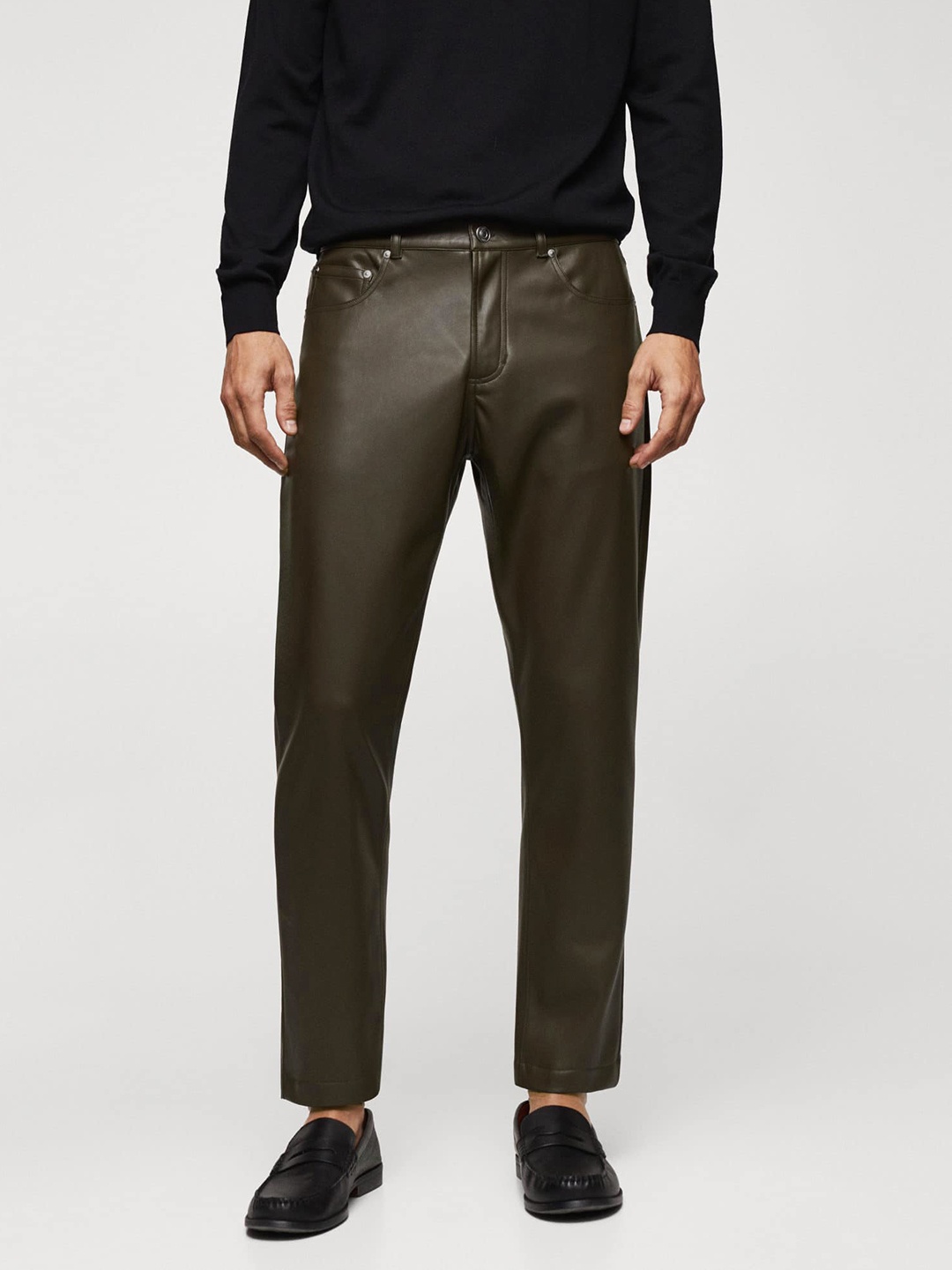 

MANGO MAN Faux Leather Trousers, Brown