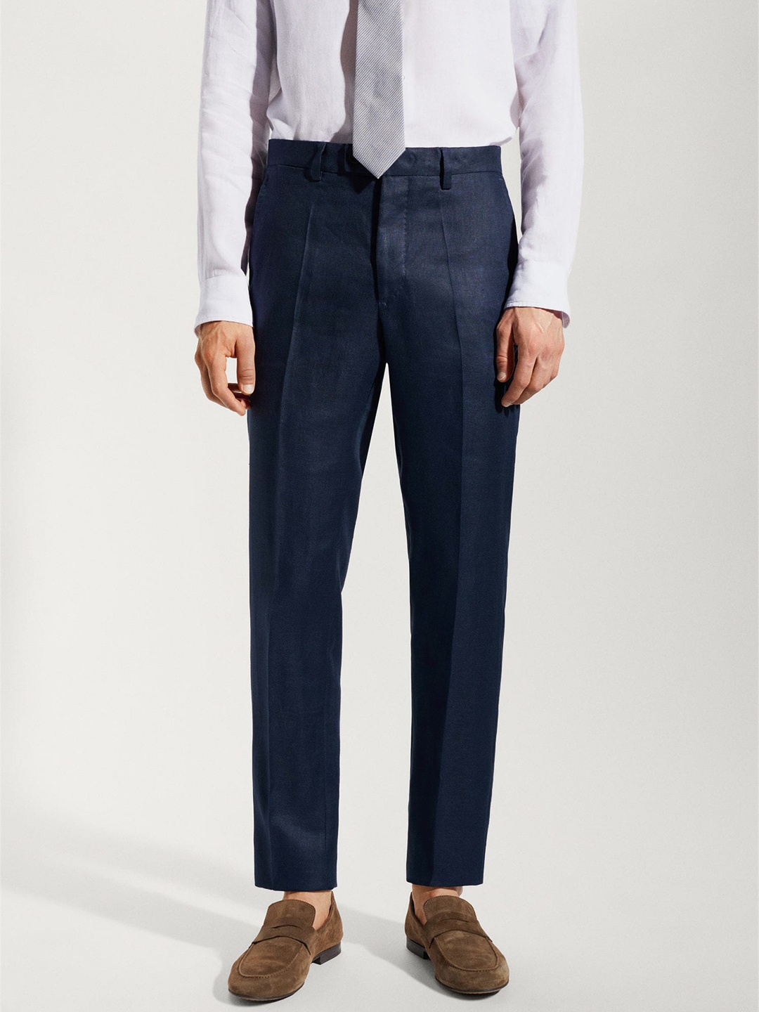 

MANGO MAN Pure Linen Formal Trousers, Blue