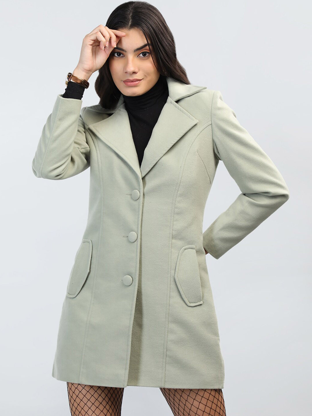 

Chemistry Woollen Longline Overcoat, Green
