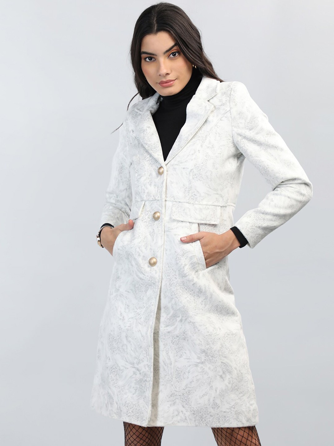 

Chemistry Self Designed Notched Lapel Collar Woollen Overcoat, White