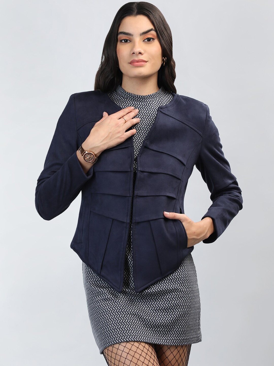 

Chemistry Woollen Open Front Jacket, Navy blue