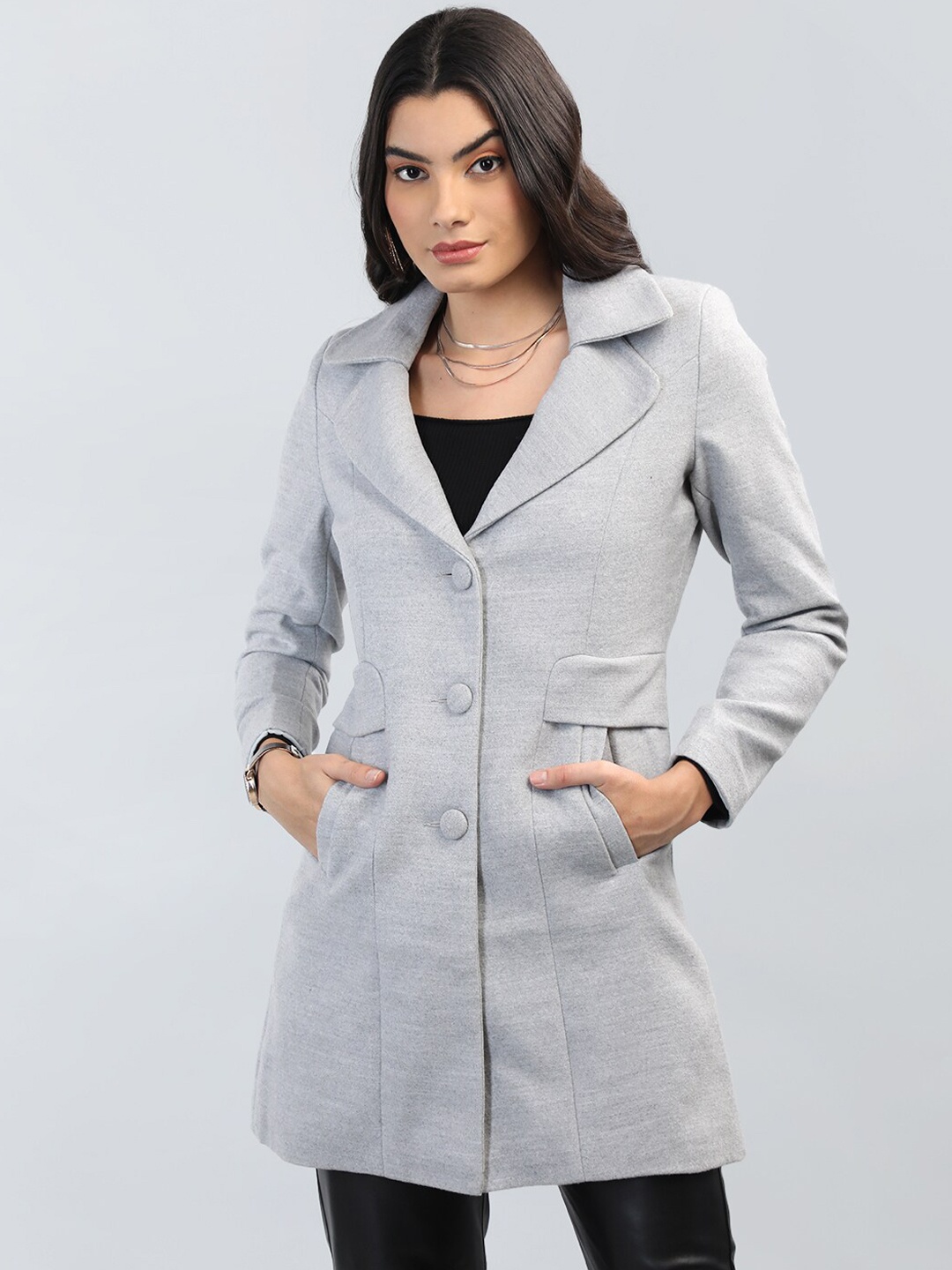 

Chemistry Notched Lapel Woollen Overcoat, Grey