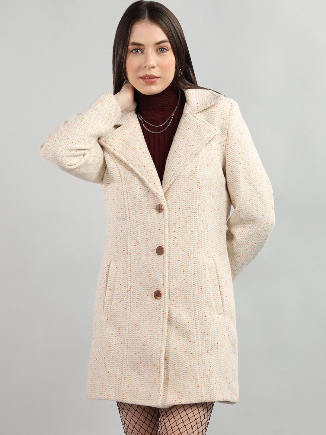 

Chemistry Self Design Notched Lapel Woollen Overcoat, White