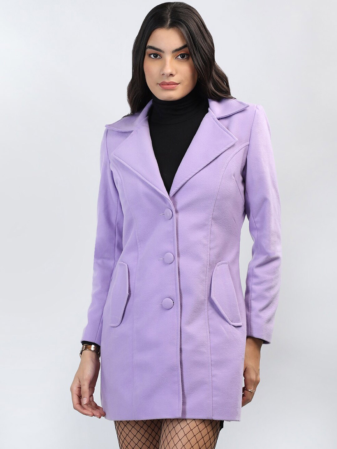 

Chemistry Notched Lapel Single Breasted Woollen Overcoat, Lavender