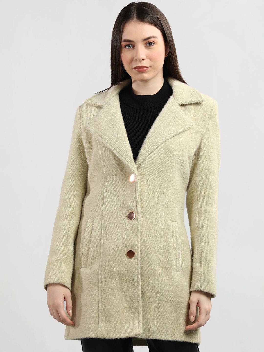 

Chemistry Notched Lapel Single Breasted Woollen Overcoat, Green