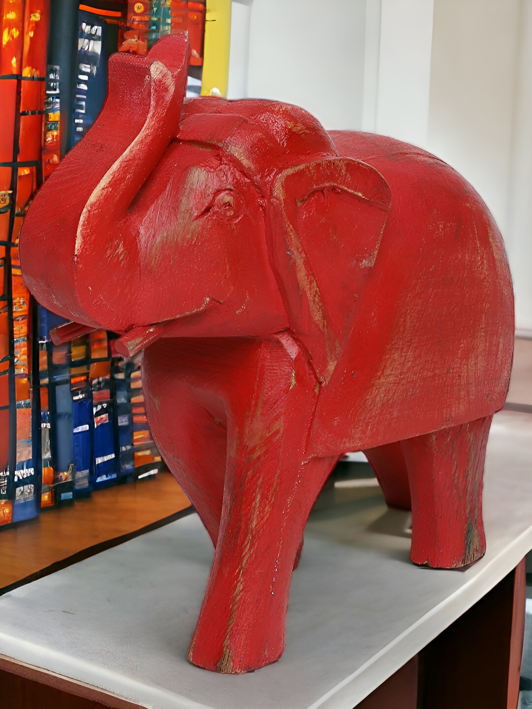 

THE COCOTIER Red Elephant Figurine Wooden Showpiece
