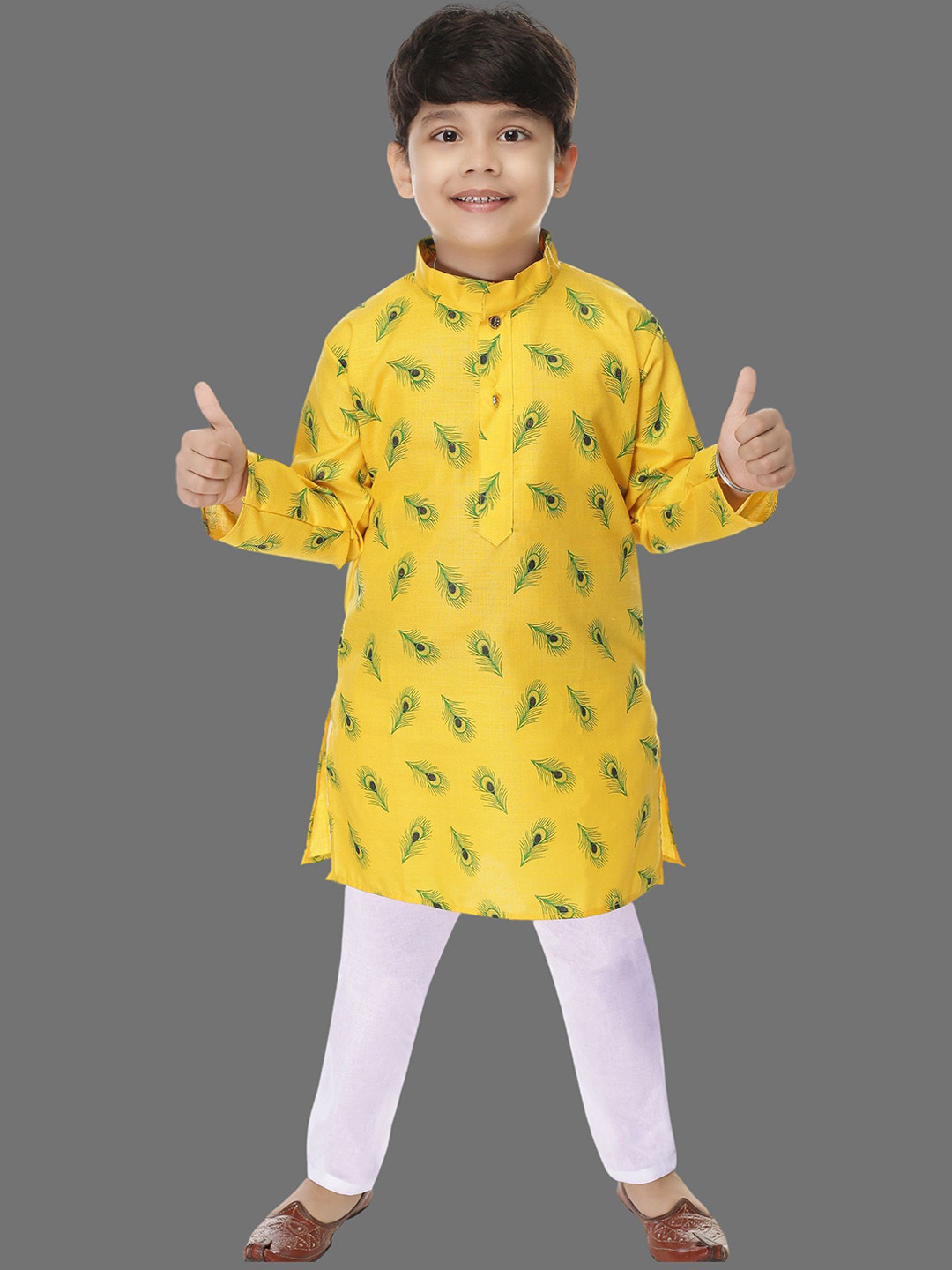 

BAESD Boys Ethnic Motifs Printed Band Collar Kurta with Pyjamas, Yellow