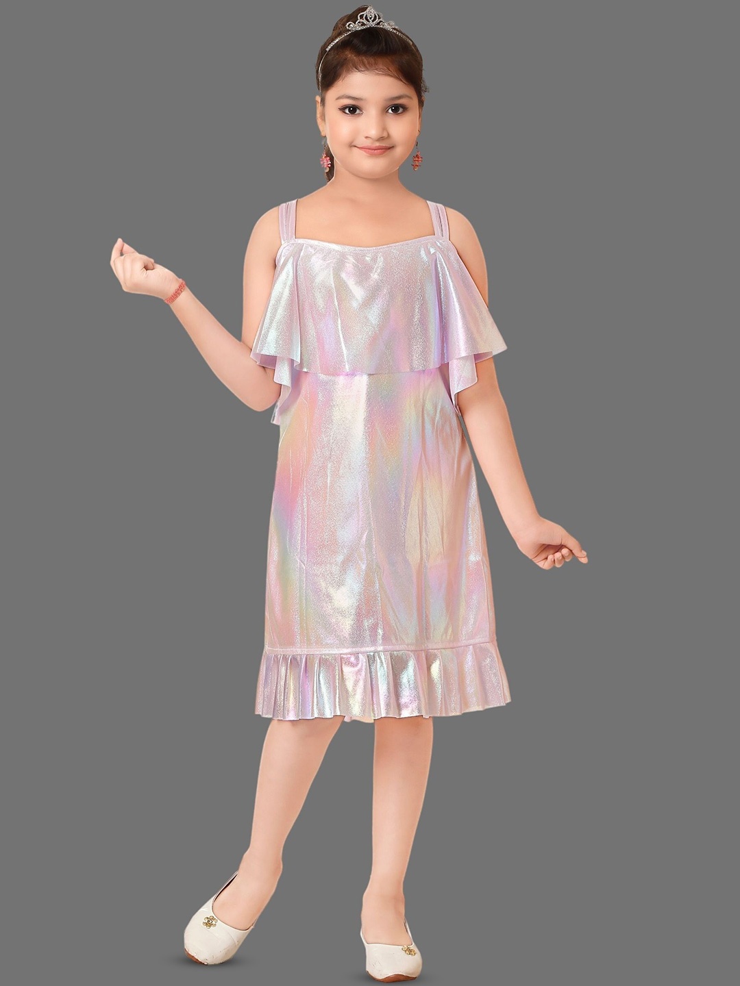 

BAESD Girls Shoulder Straps Gathered Detailed Cotton A-Line Dress, Lavender
