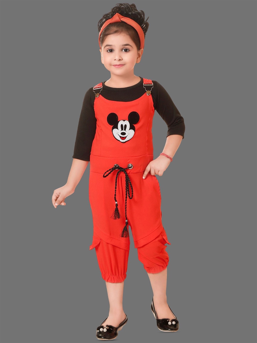 

BAESD Girls Mickey Mouse Printed Cotton Capri Jumpsuit, Orange