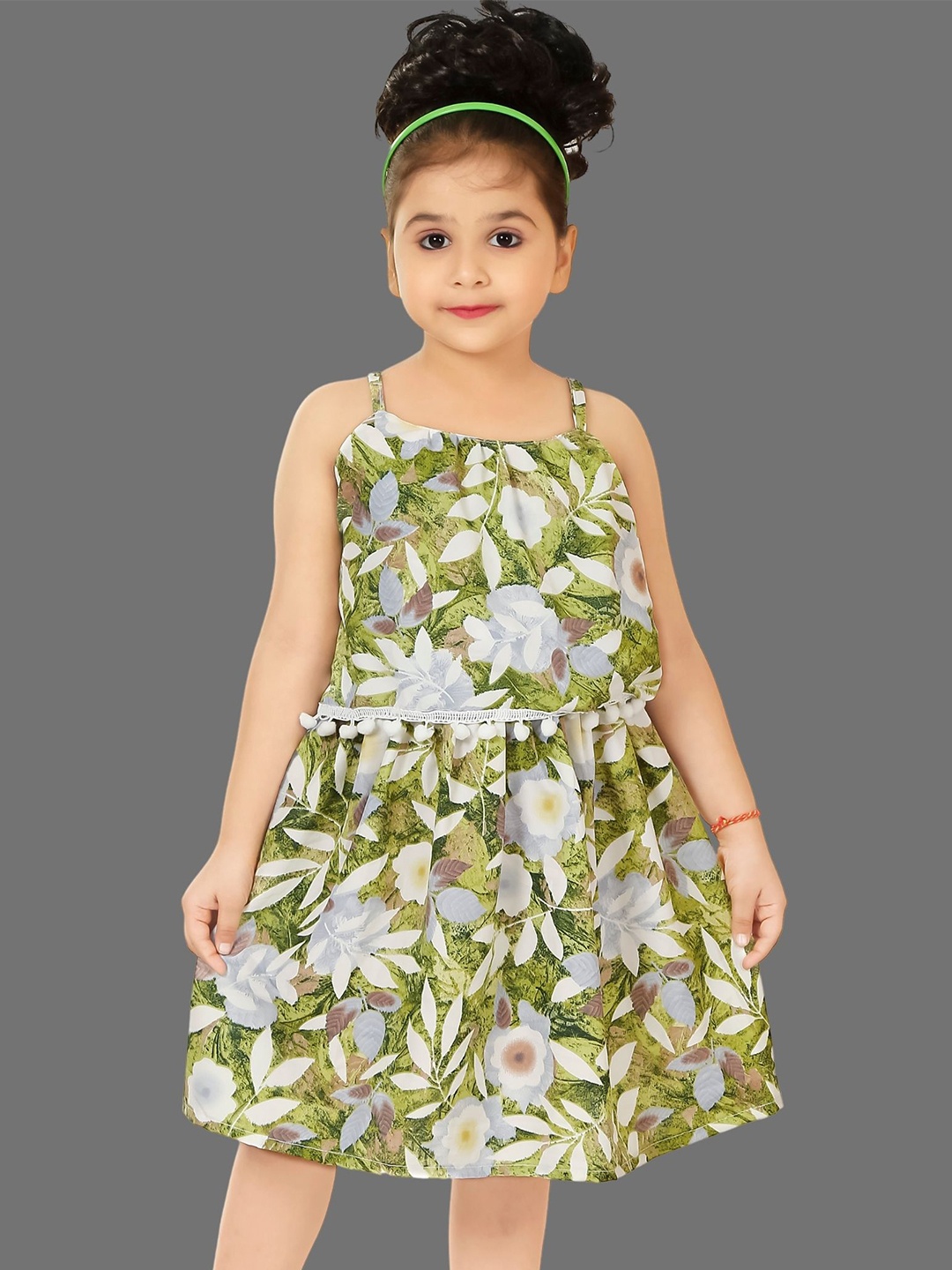 

BAESD Girls Tropical Printed Cotton A-Line Dress, Green