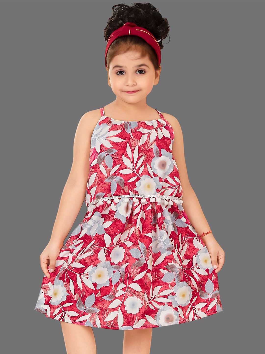 

BAESD Girls Tropical Printed Cotton A-Line Dress, Red
