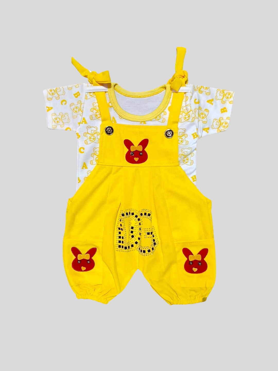 

BAESD Infants Printed Cotton Dungarees With Printed T-Shirt, Yellow