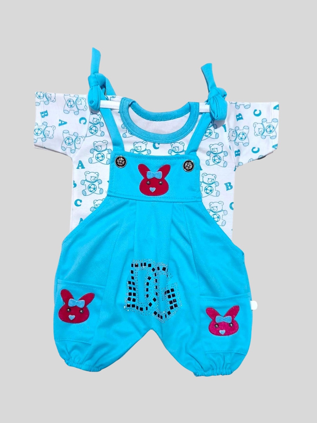 

BAESD Infants Printed Cotton Dungarees With Printed T-Shirt, Blue