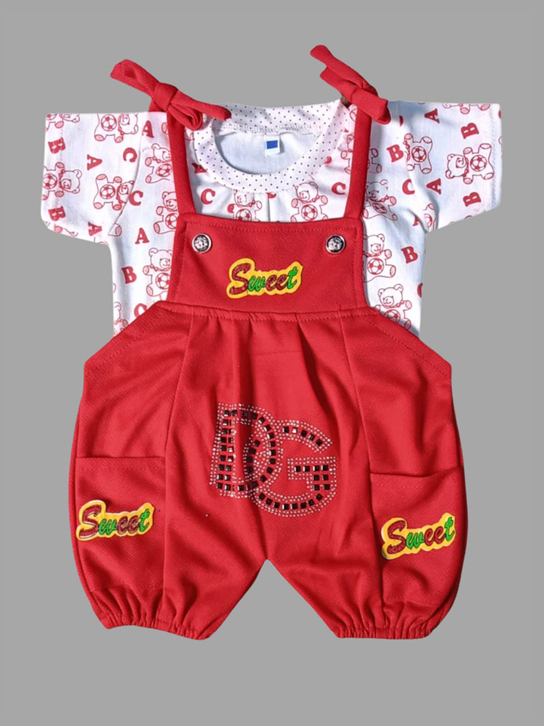 

BAESD Infants Printed Cotton Dungarees, Red