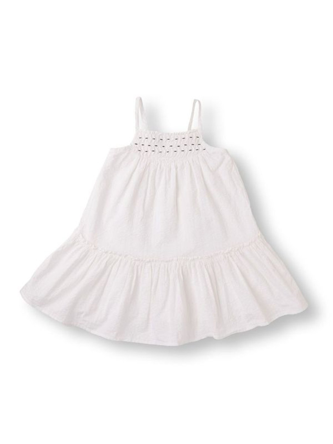 

AMPED Girls Shoulder Strap Smocked Pure Cotton A-Line Knee Length Dress, White