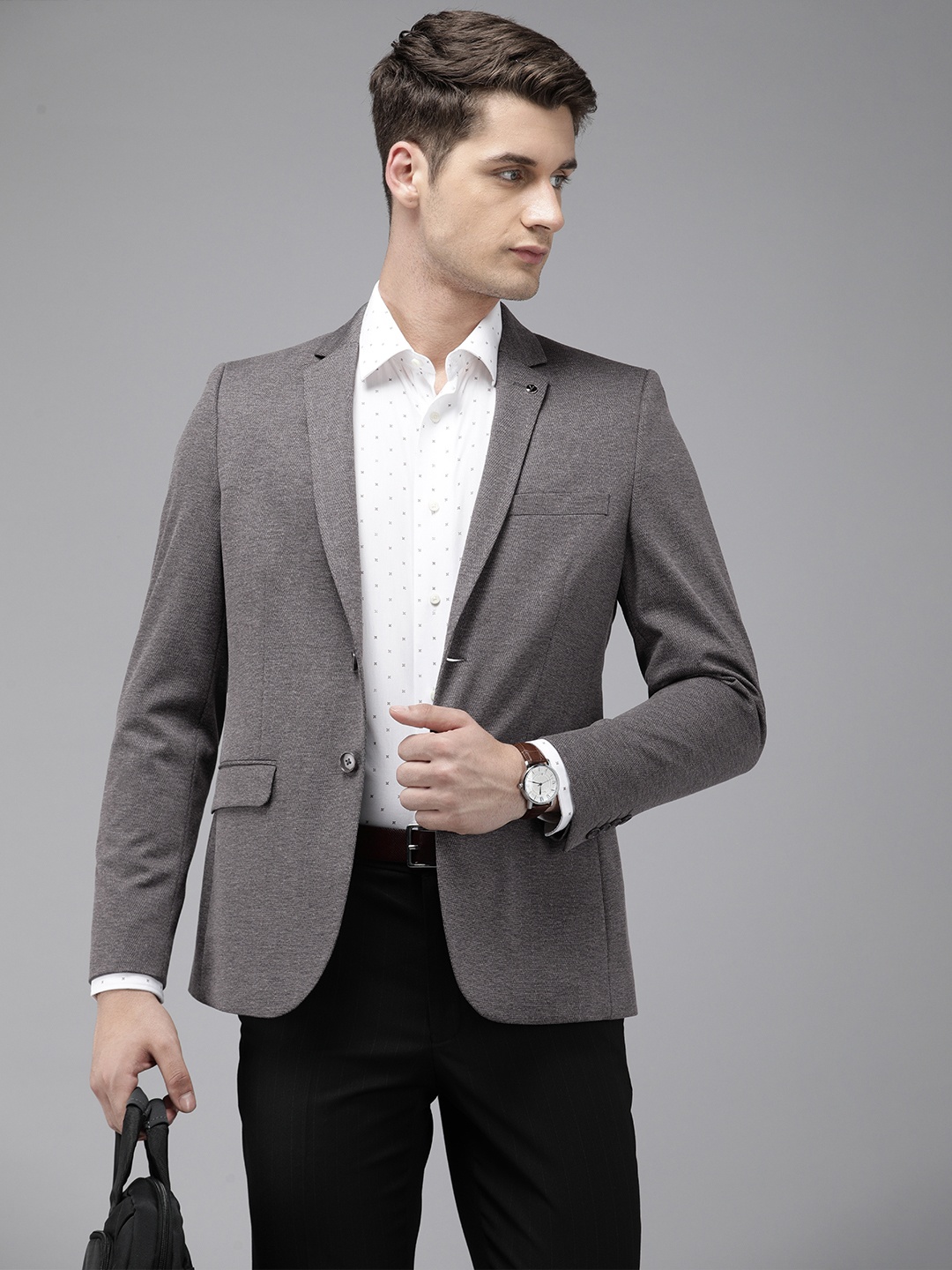 

Van Heusen Ultra Slim Fit Self Design Formal Blazer, Grey