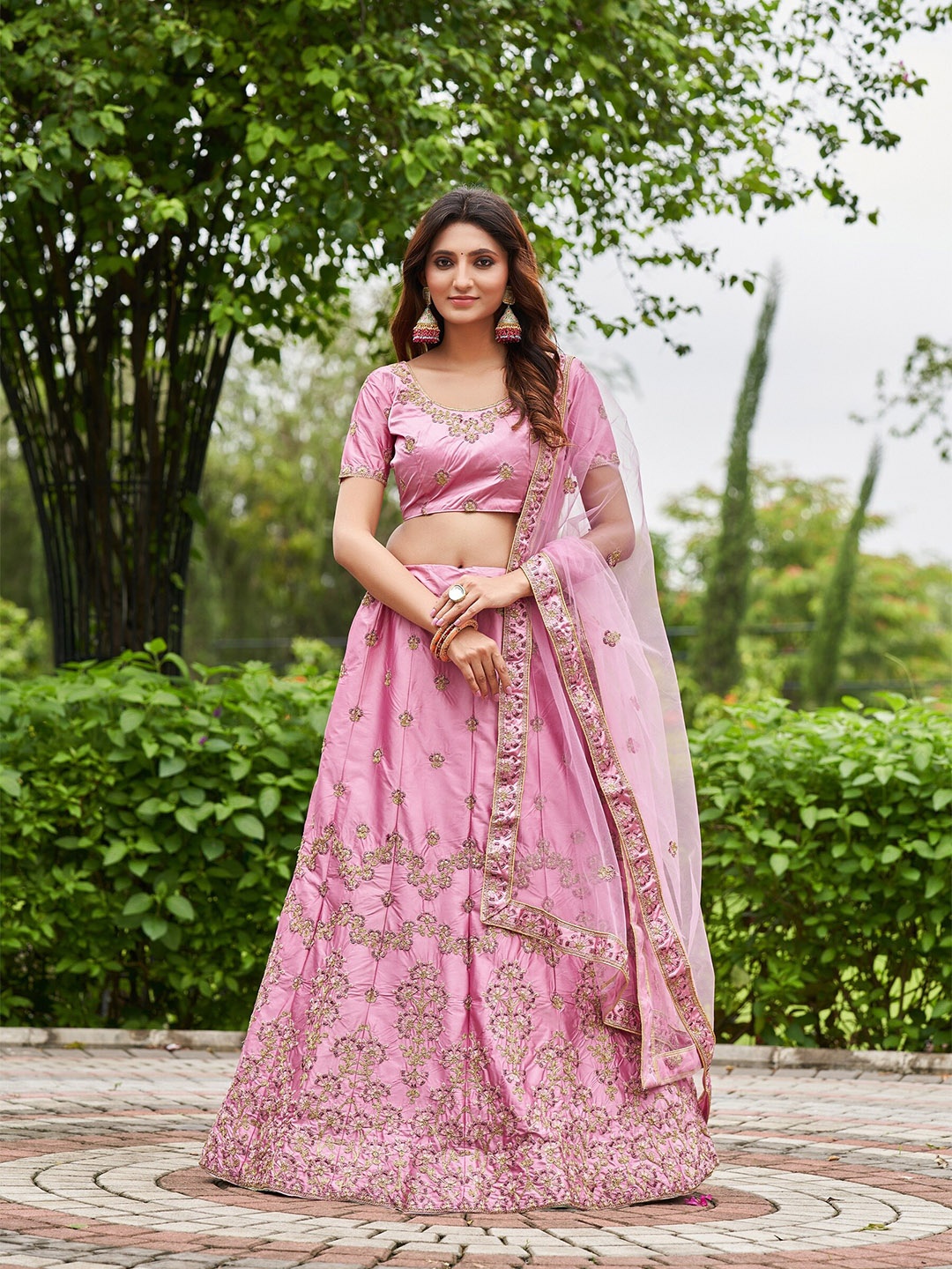 

KALINI Embroidered Ready to Wear Lehenga & Unstitched Blouse With Dupatta, Pink
