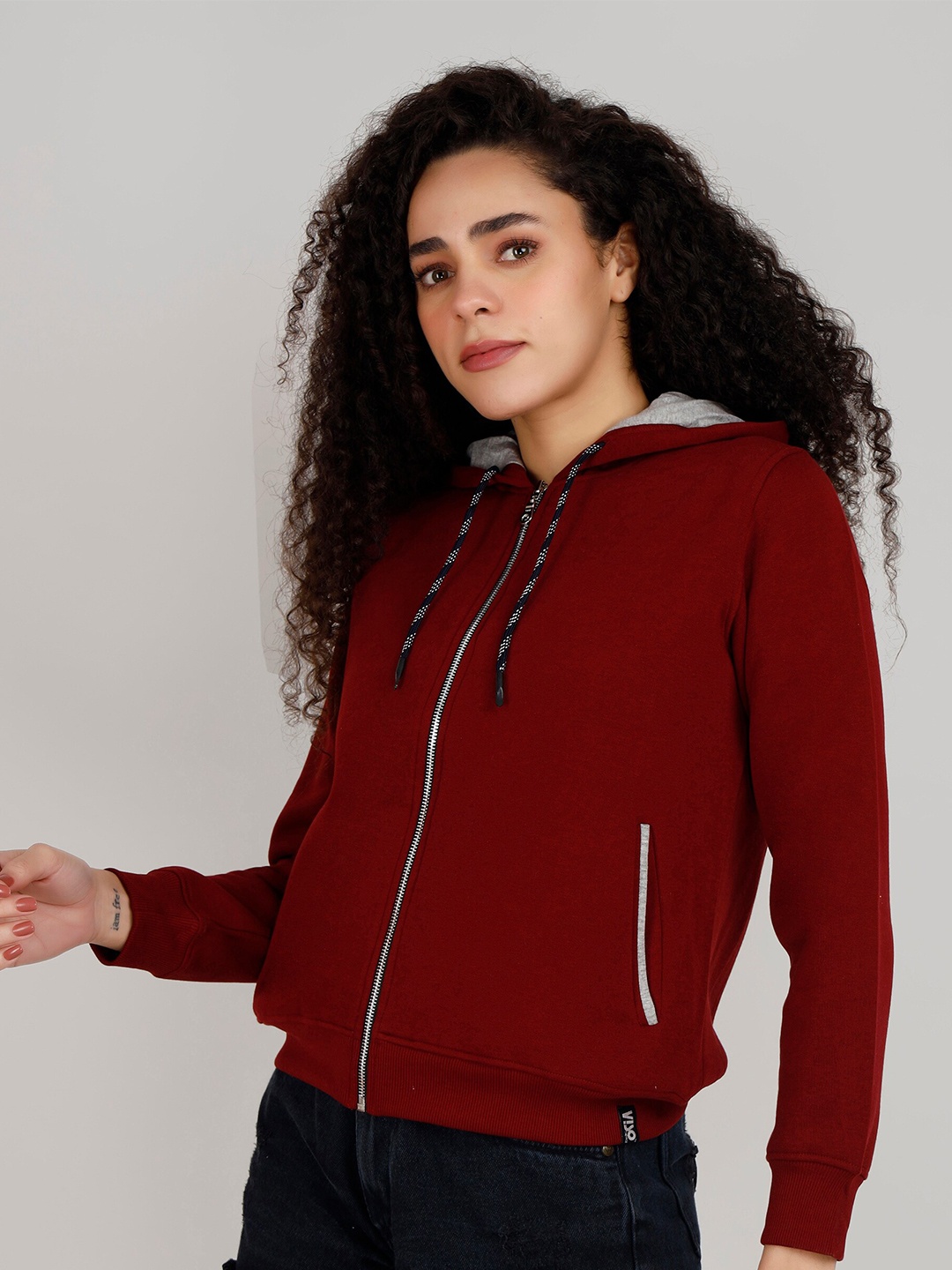 

VISO Hooded Fleece Front-Open Sweatshirt, Maroon