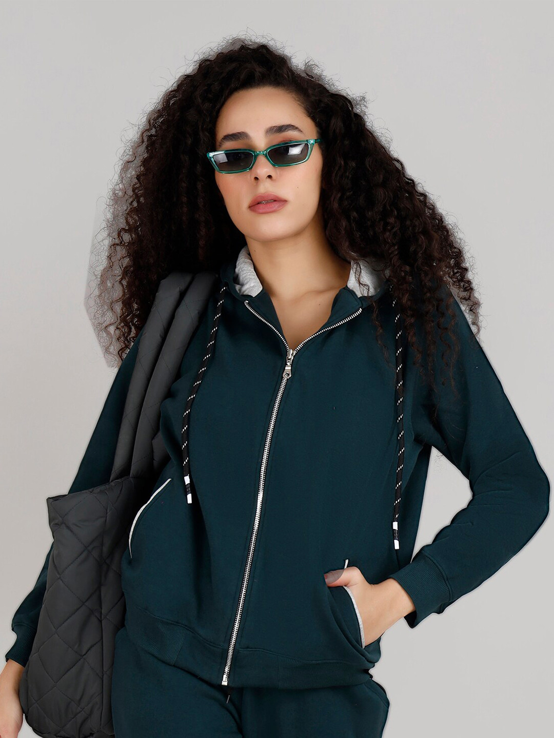 

VISO Hooded Fleece Front-Open Sweatshirt, Green