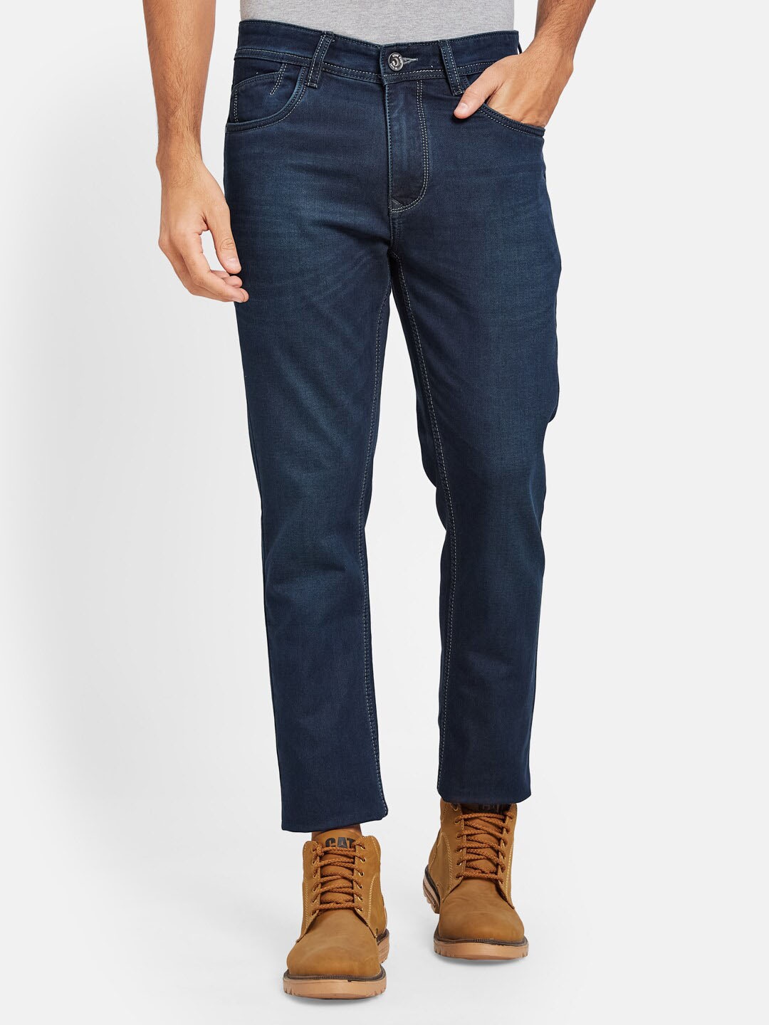 

Octave Men Mid-Rise Clean Look Cotton Jeans, Navy blue