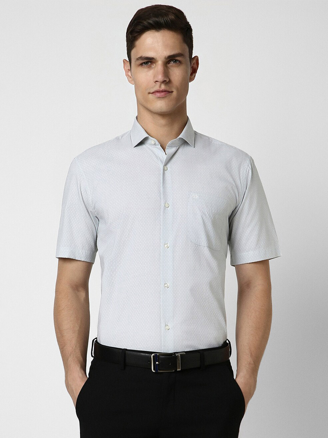 

Peter England Self Design Short Sleeves Formal Shirt, Blue