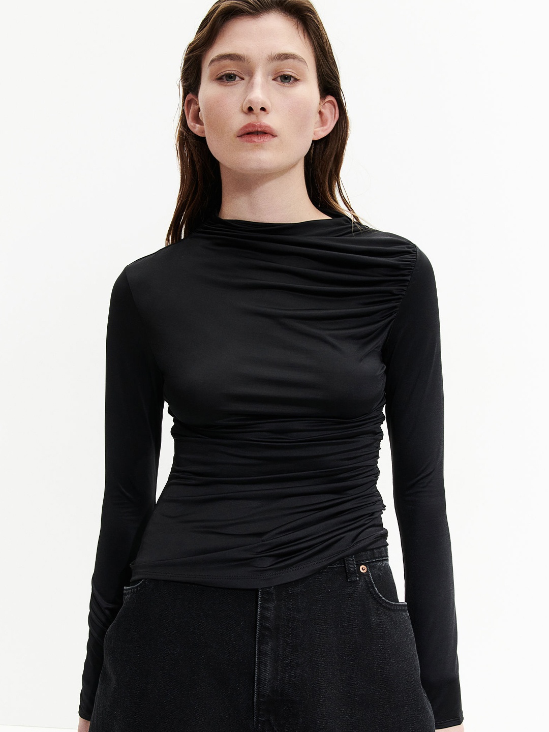 

H&M Draped Jersey Top, Black