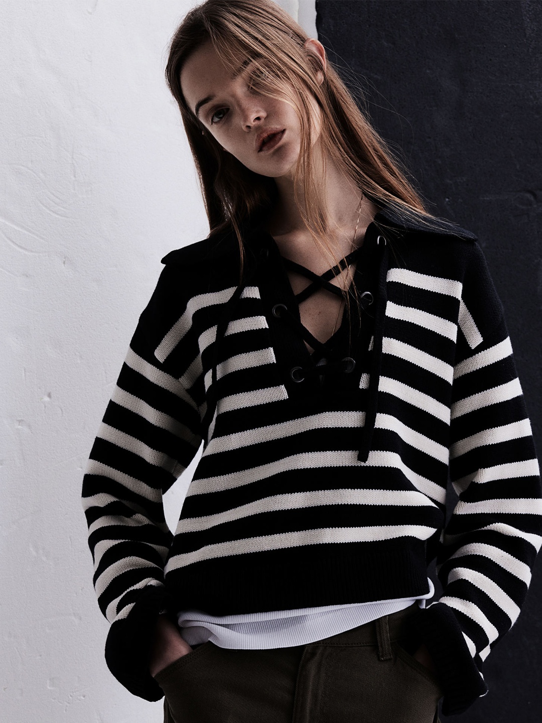 

H&M Lace-Up Collared Jumper, Black