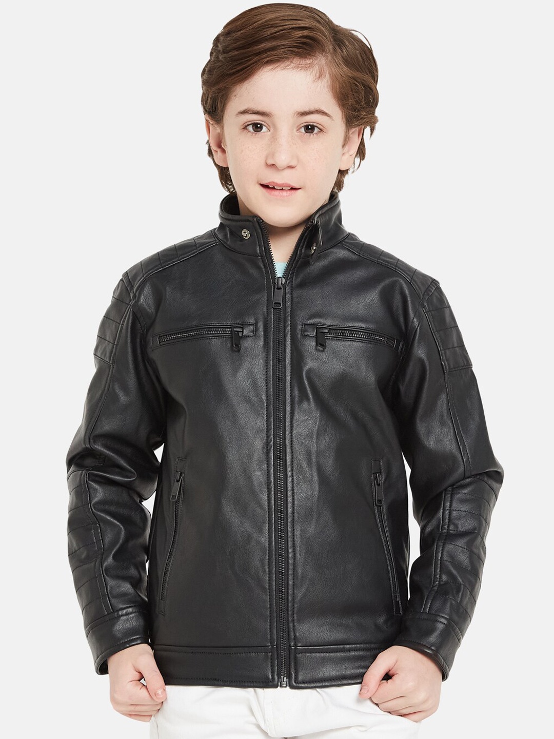 

Octave Boys Stand Collar Biker Jacket, Black