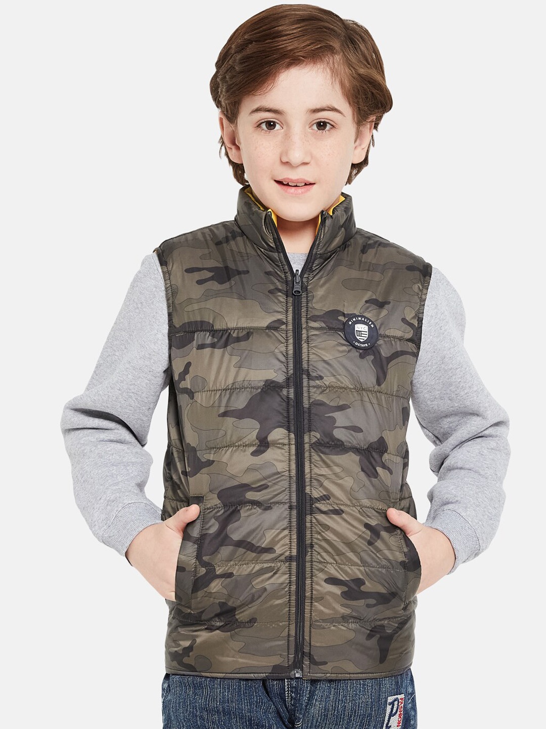 

Octave Boys Camouflage Printed Reversible Puffer Jacket, Olive