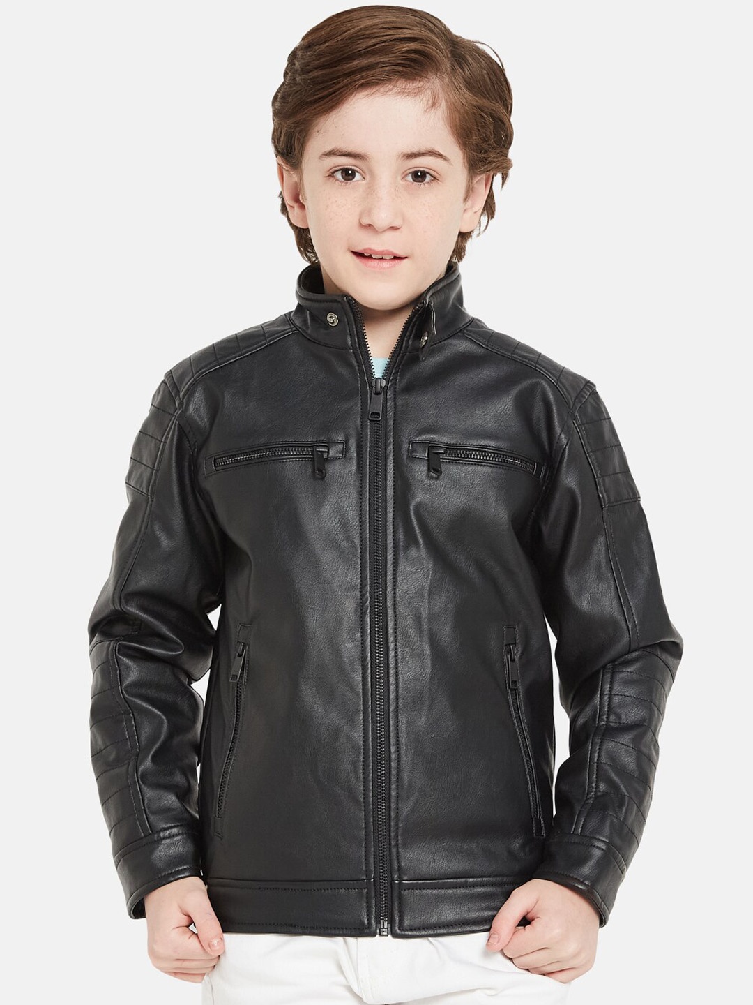 

Octave Boys Stand Collar Biker Jacket, Black