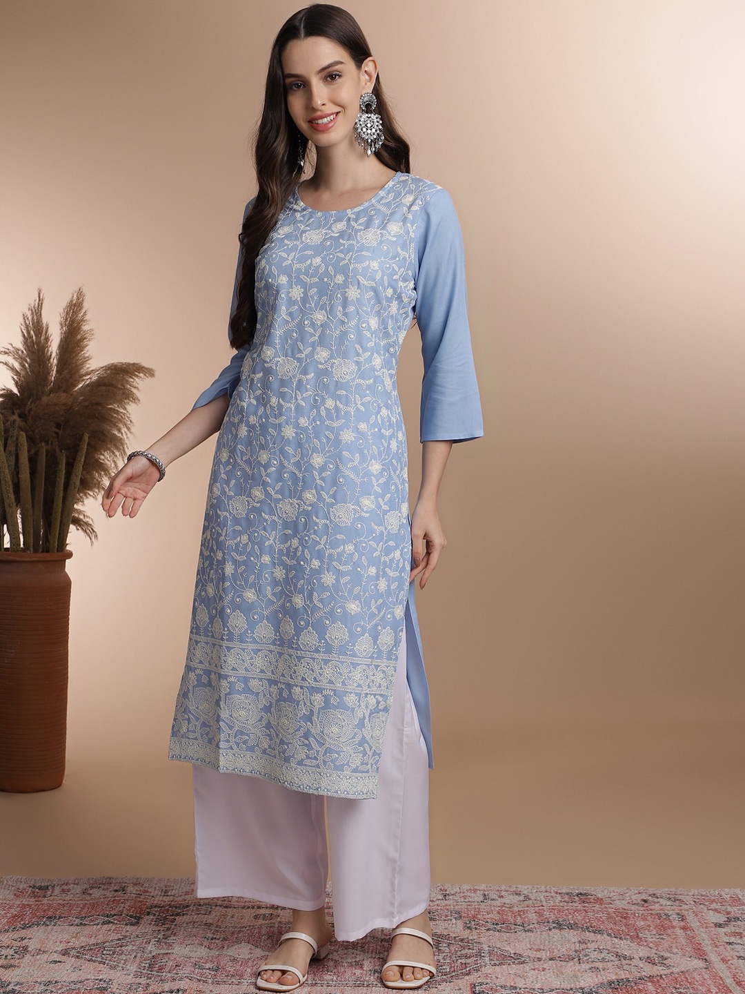 

Anouk Women Floral Straight A-Line Kurta, Blue