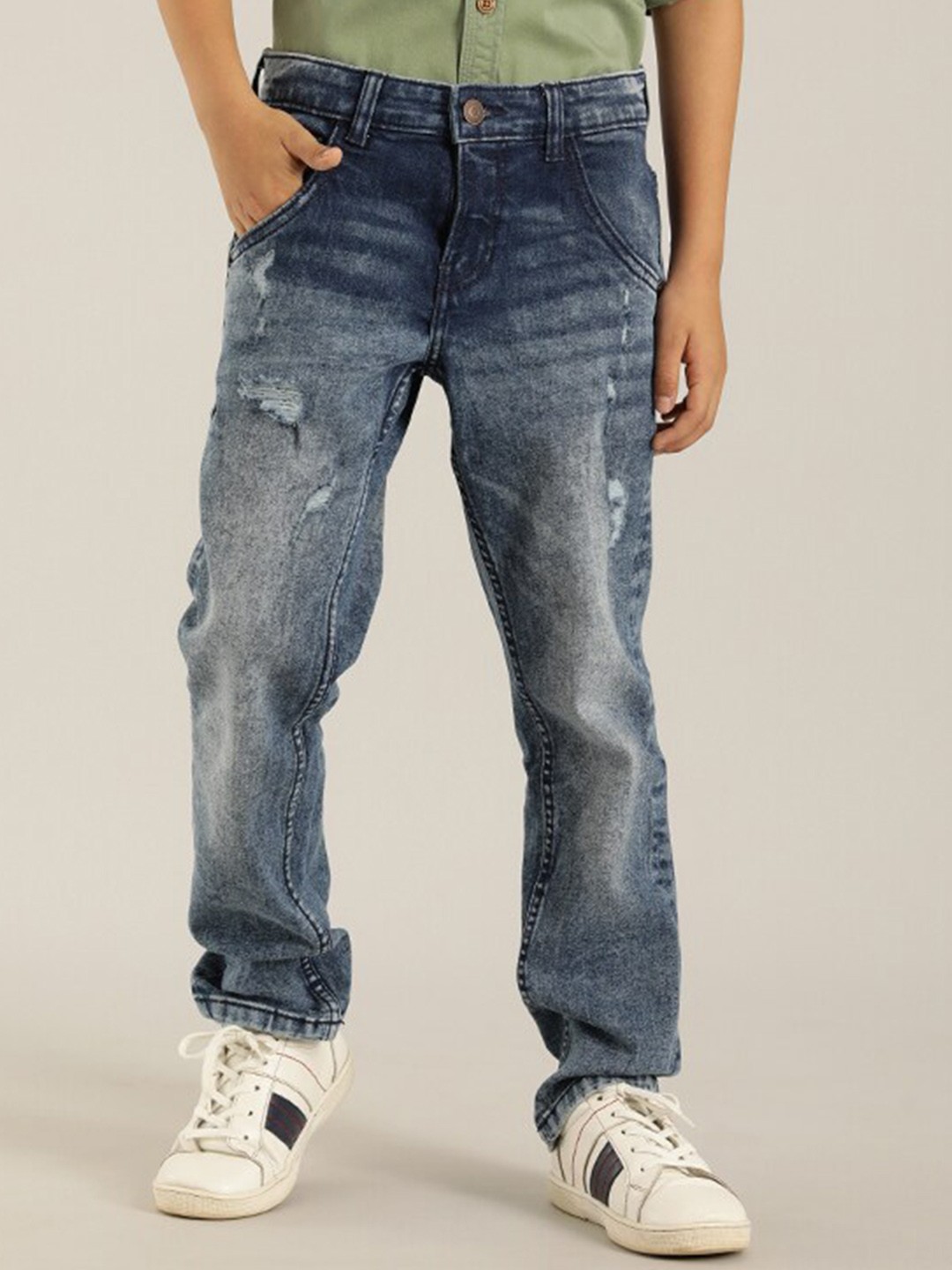 

Indian Terrain Boys Regular Fit Low Distress Mid Rise Jeans, Blue