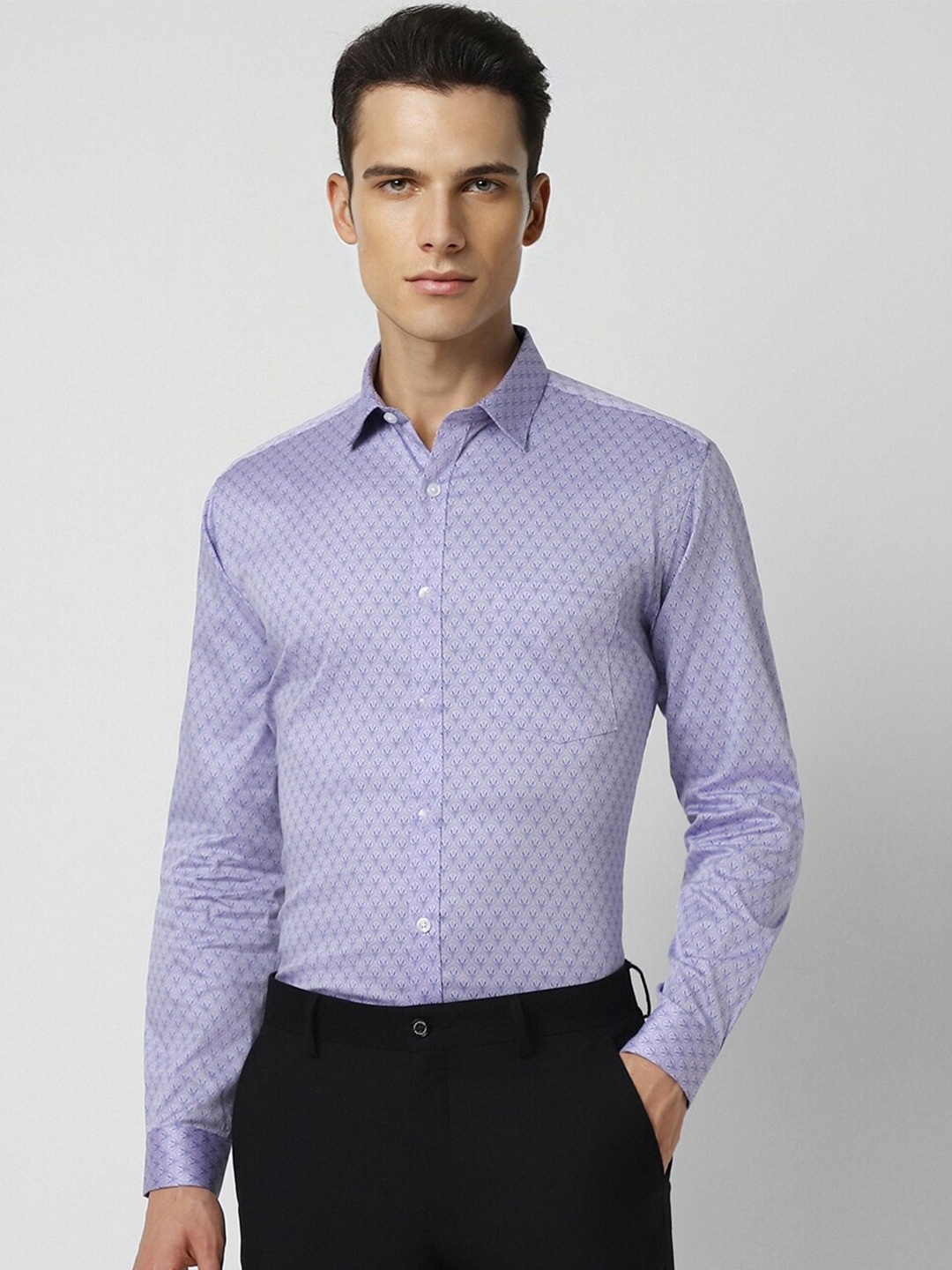 

V Dot Slim Fit Micro Ditsy Printed Formal Shirt, Purple