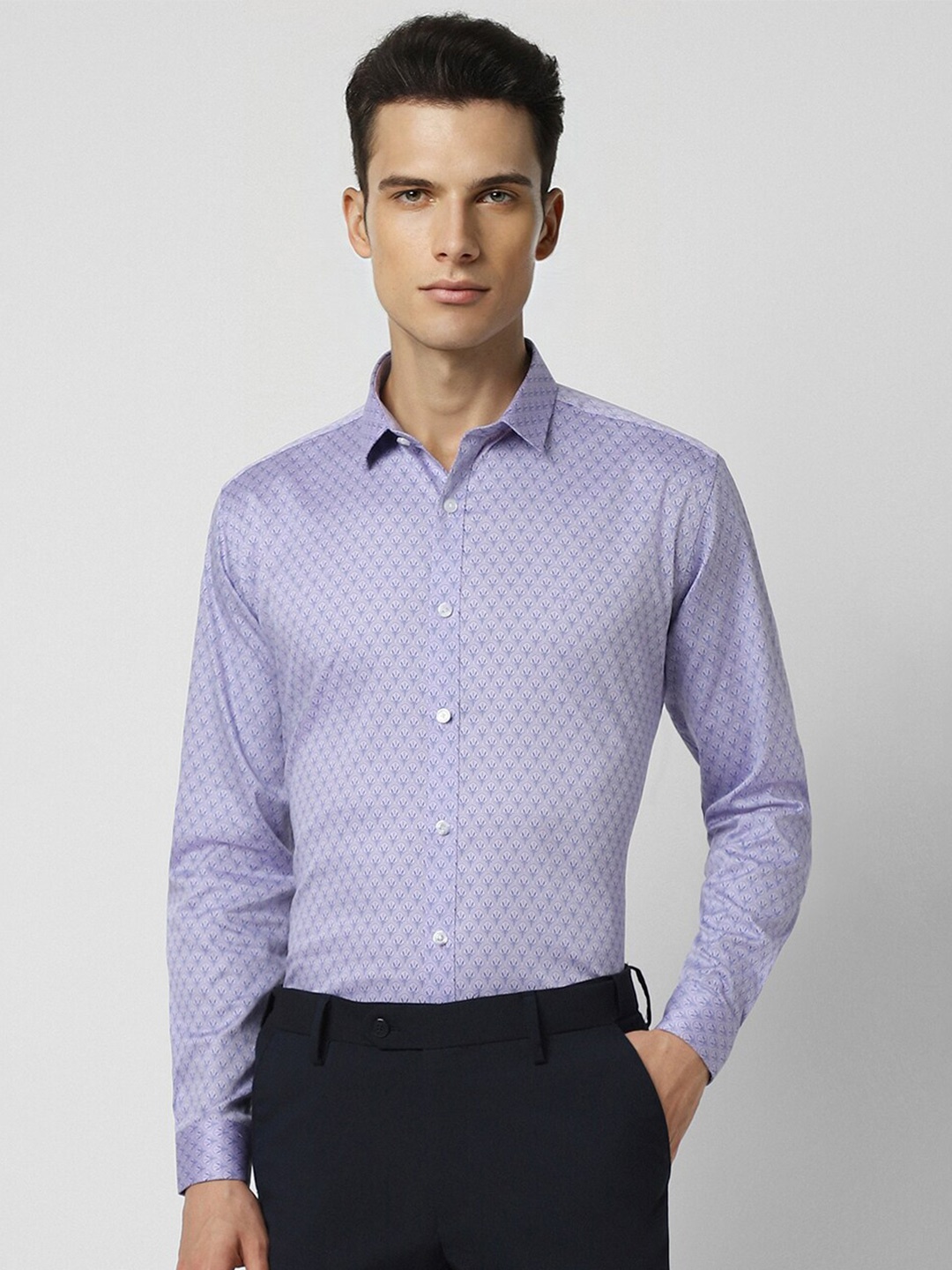 

V Dot Slim Fit Micro Ditsy Printed Formal Shirt, Purple