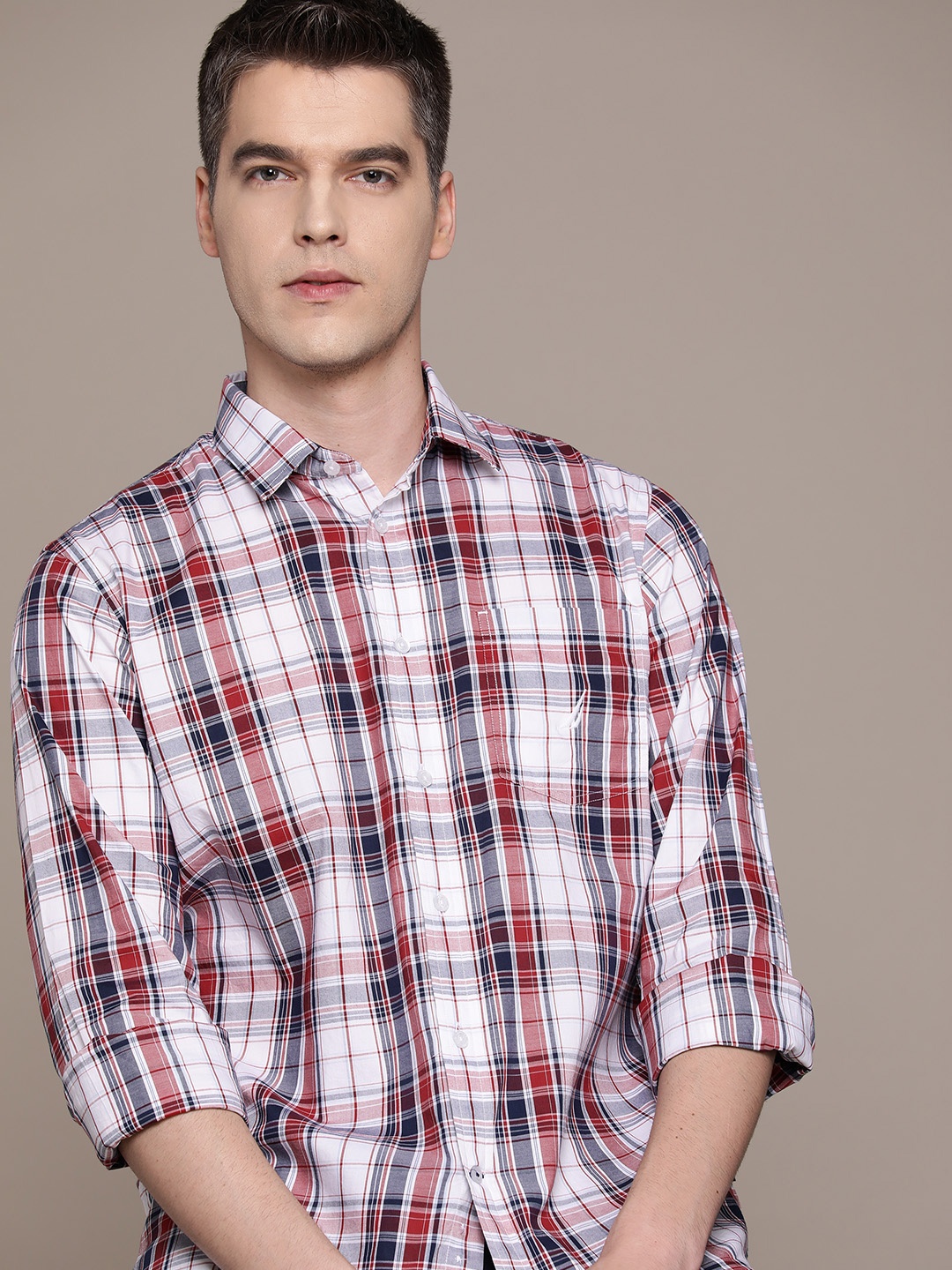 

Nautica Pure Cotton Classic Fit Tartan Checked Casual Shirt, White