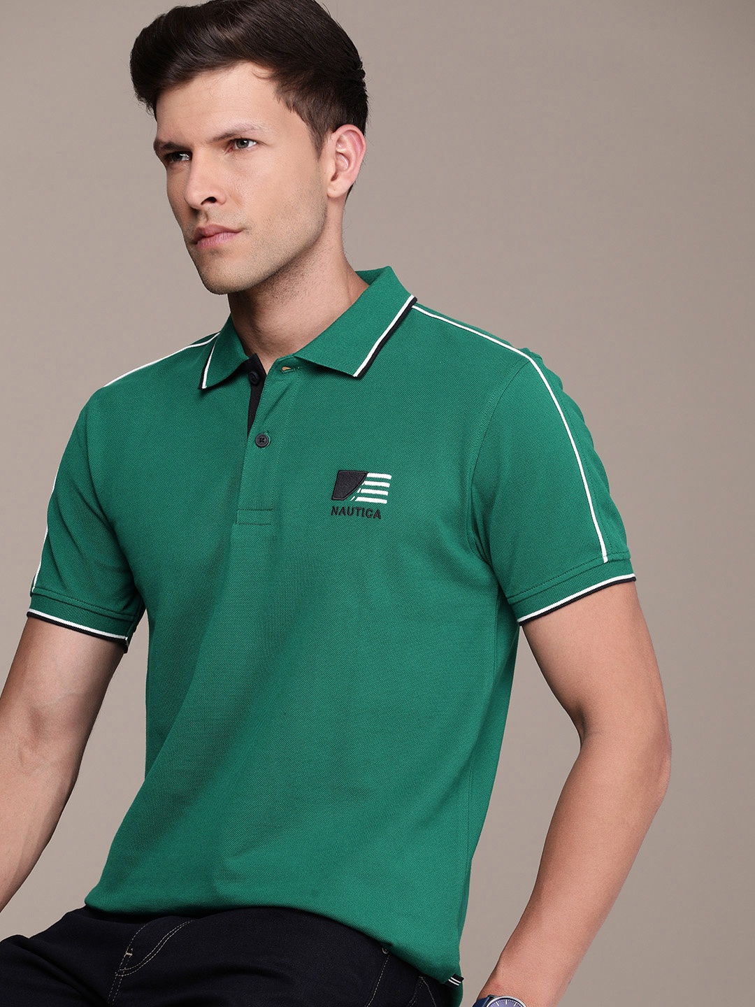 

Nautica Men Polo Collar Pure Cotton T-shirt, Green