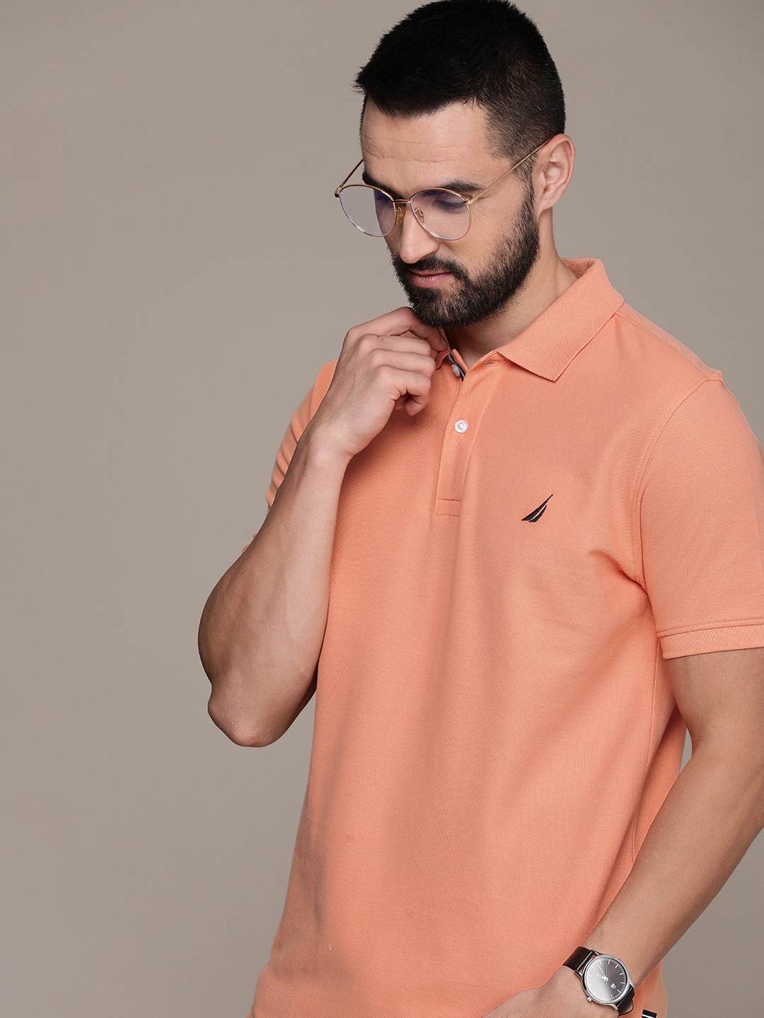 

Nautica Solid Polo Collar Pure Cotton T-shirt, Orange