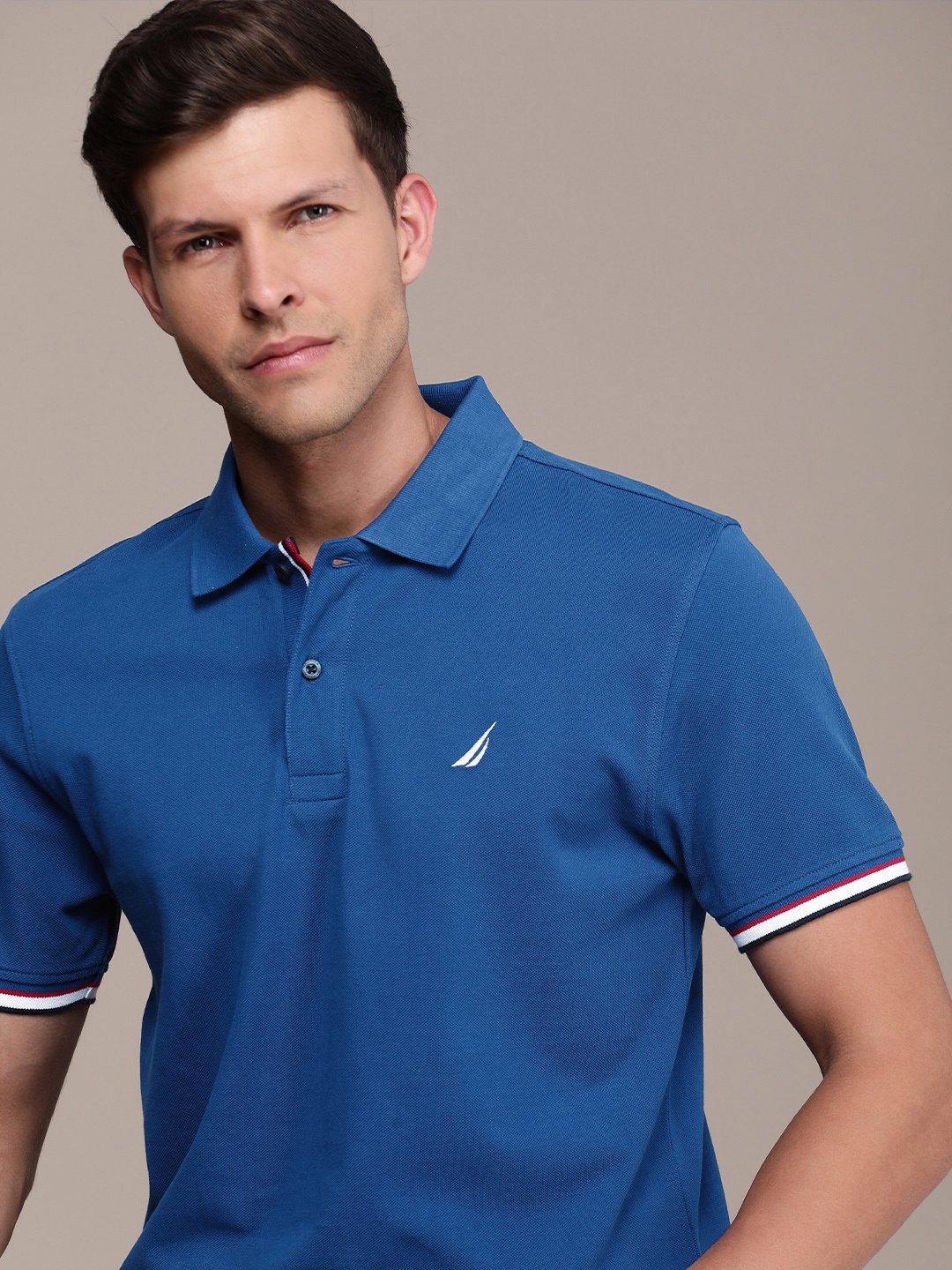 

Nautica Men Polo Collar Pure Cotton T-shirt, Blue